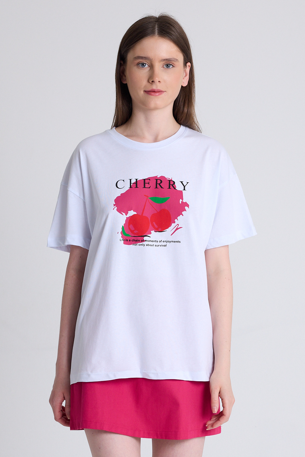 Beyaz %100 Pamuk Yazı Baskılı Tişört 2150-15M - 2