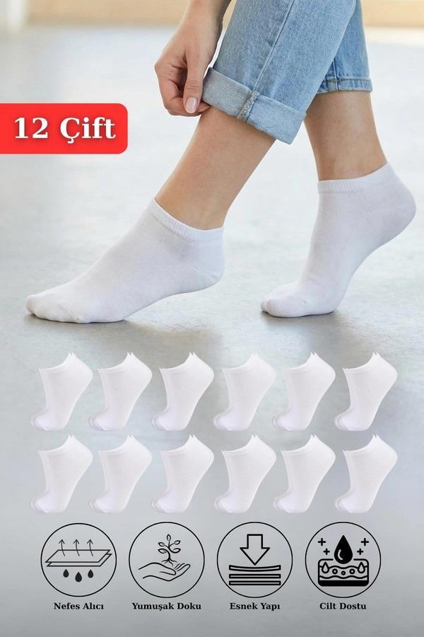 Beyaz 12'li Kısa Çorap 1057 