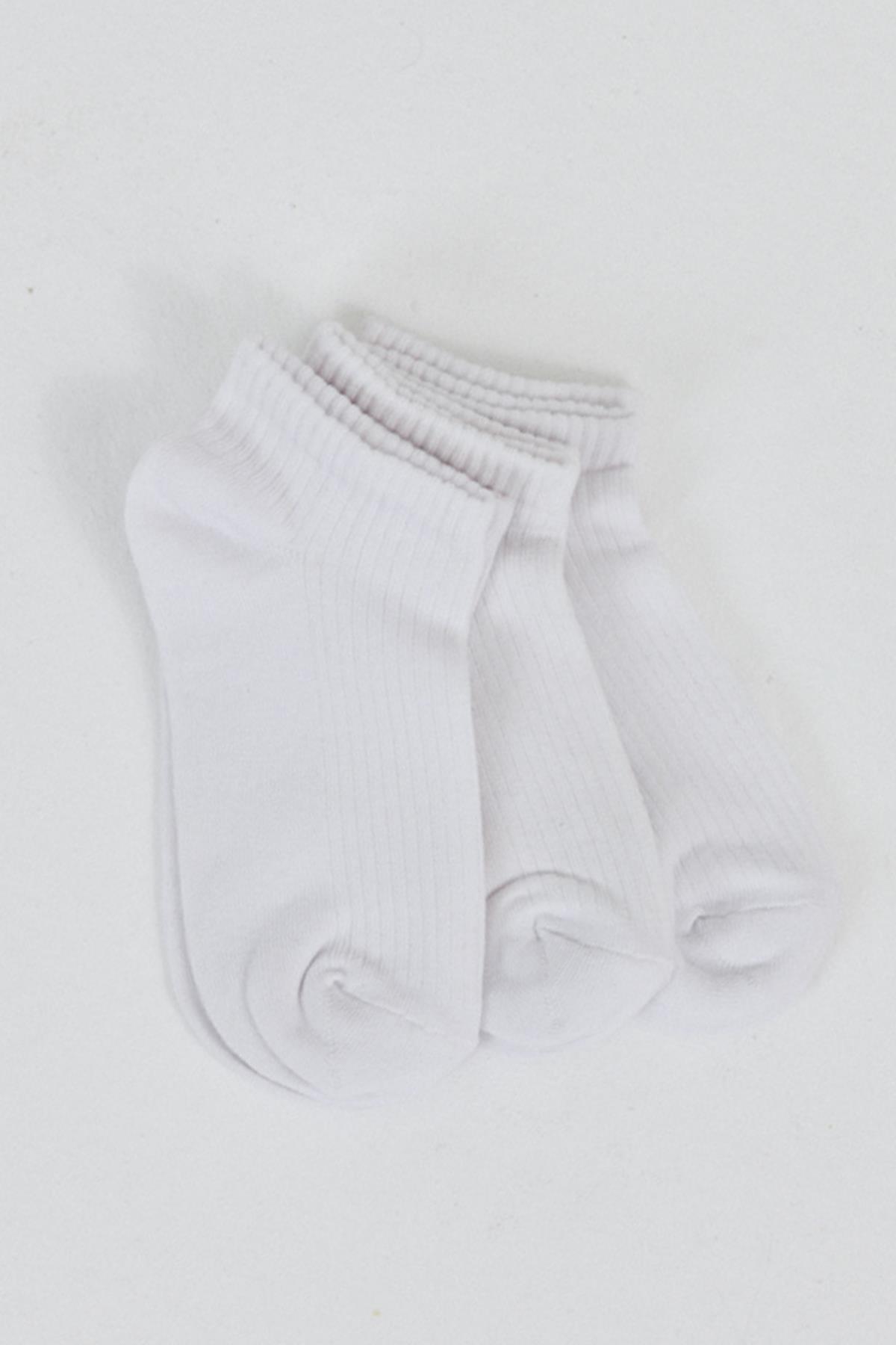 Beyaz 3'lü Örme Patik Çorap 1106 