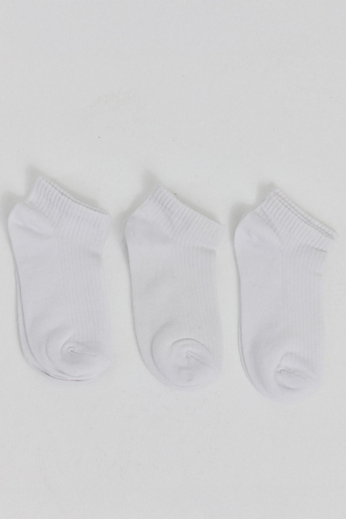Beyaz 3'lü Örme Patik Çorap 1106 - 5