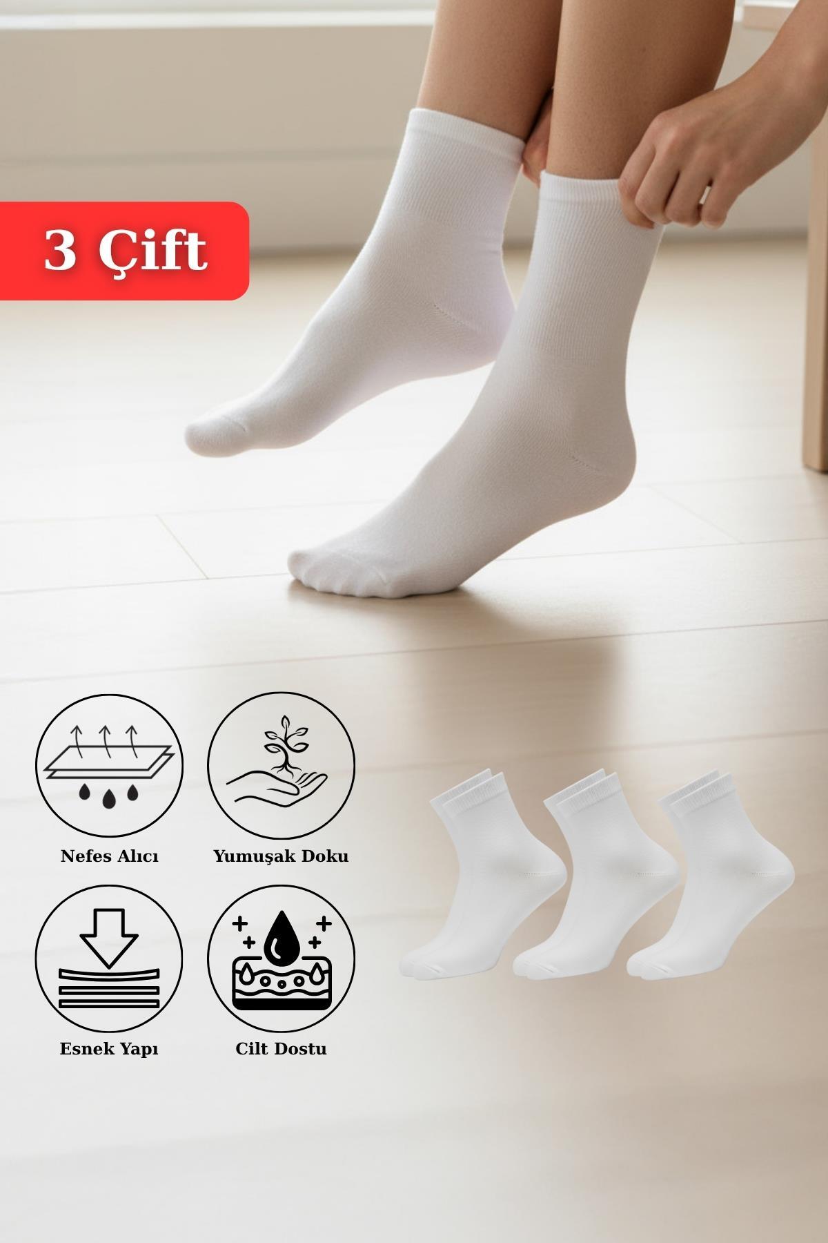 Beyaz 3'lü Örme Soket Çorap 1021 - RAYS