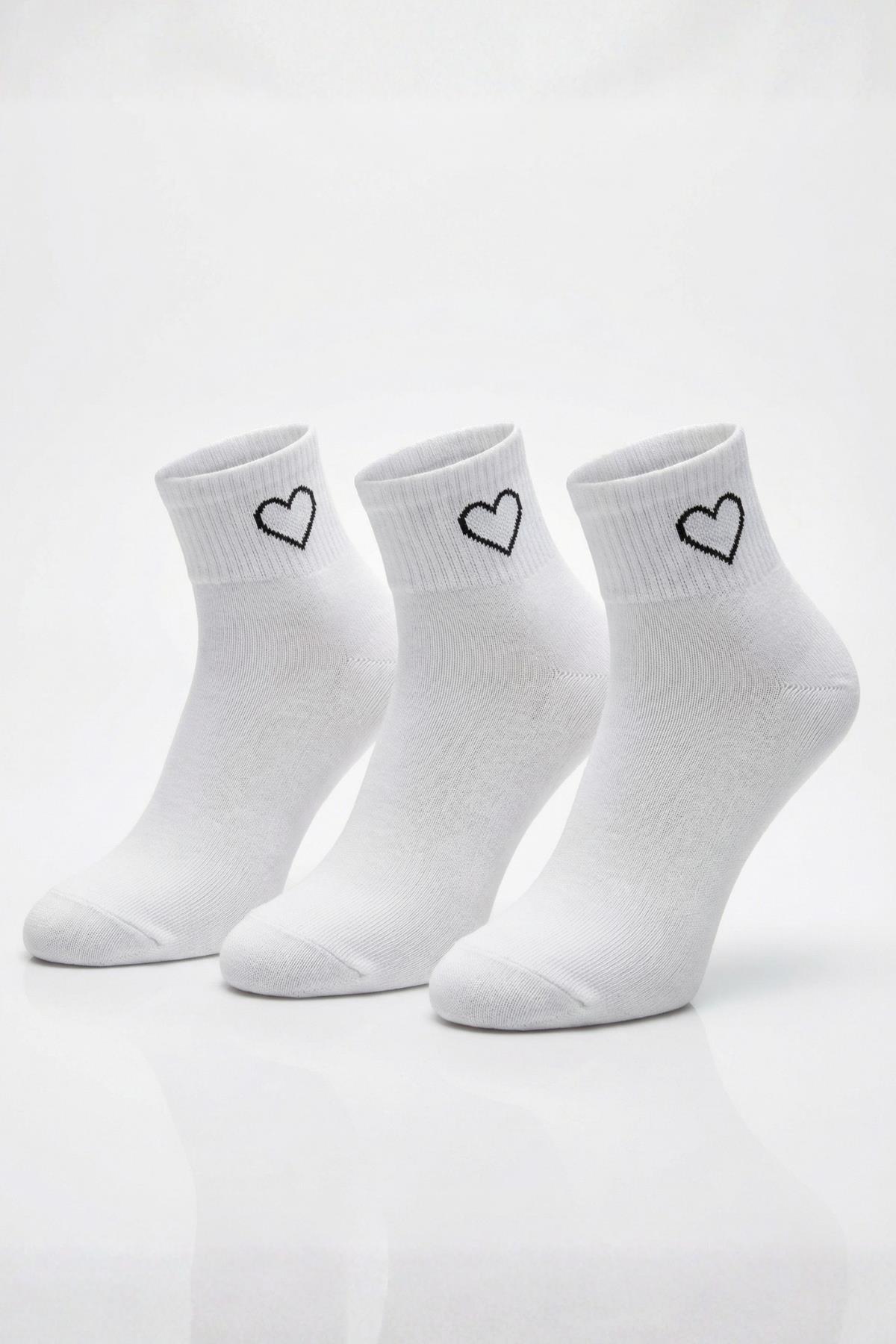 Beyaz 3'lü Örme Soket Çorap 1100 - 2