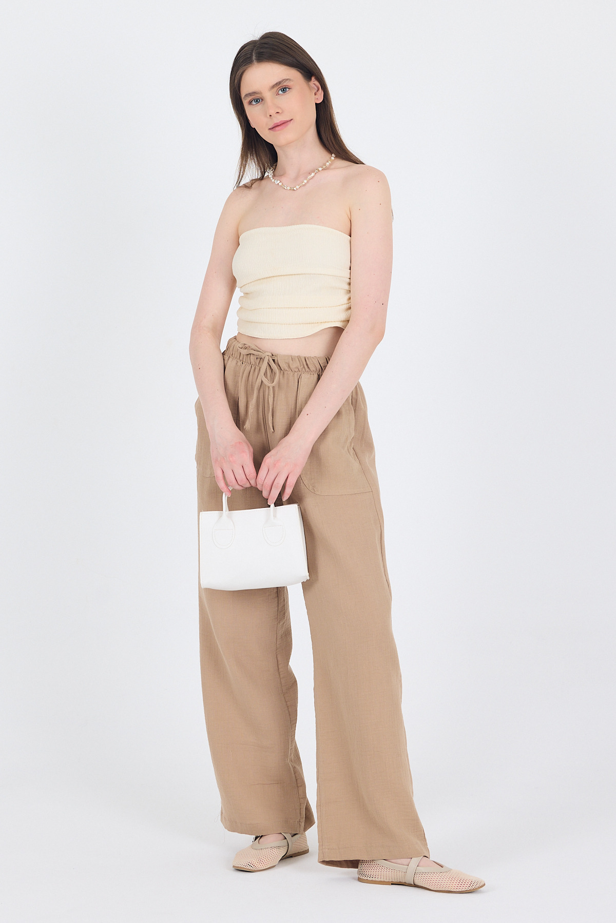 Beyaz Askılı El ve Kol Çantası 9217 - 2