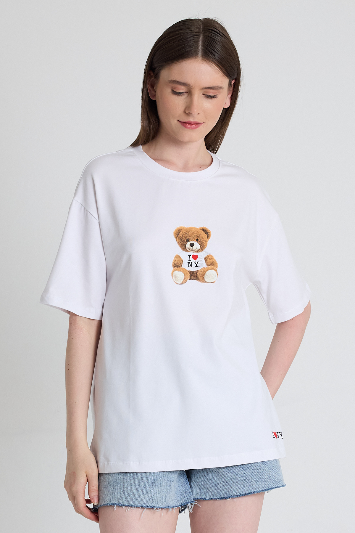 Beyaz Ayı Baskılı Oversize Tişört 6402 - RAYS