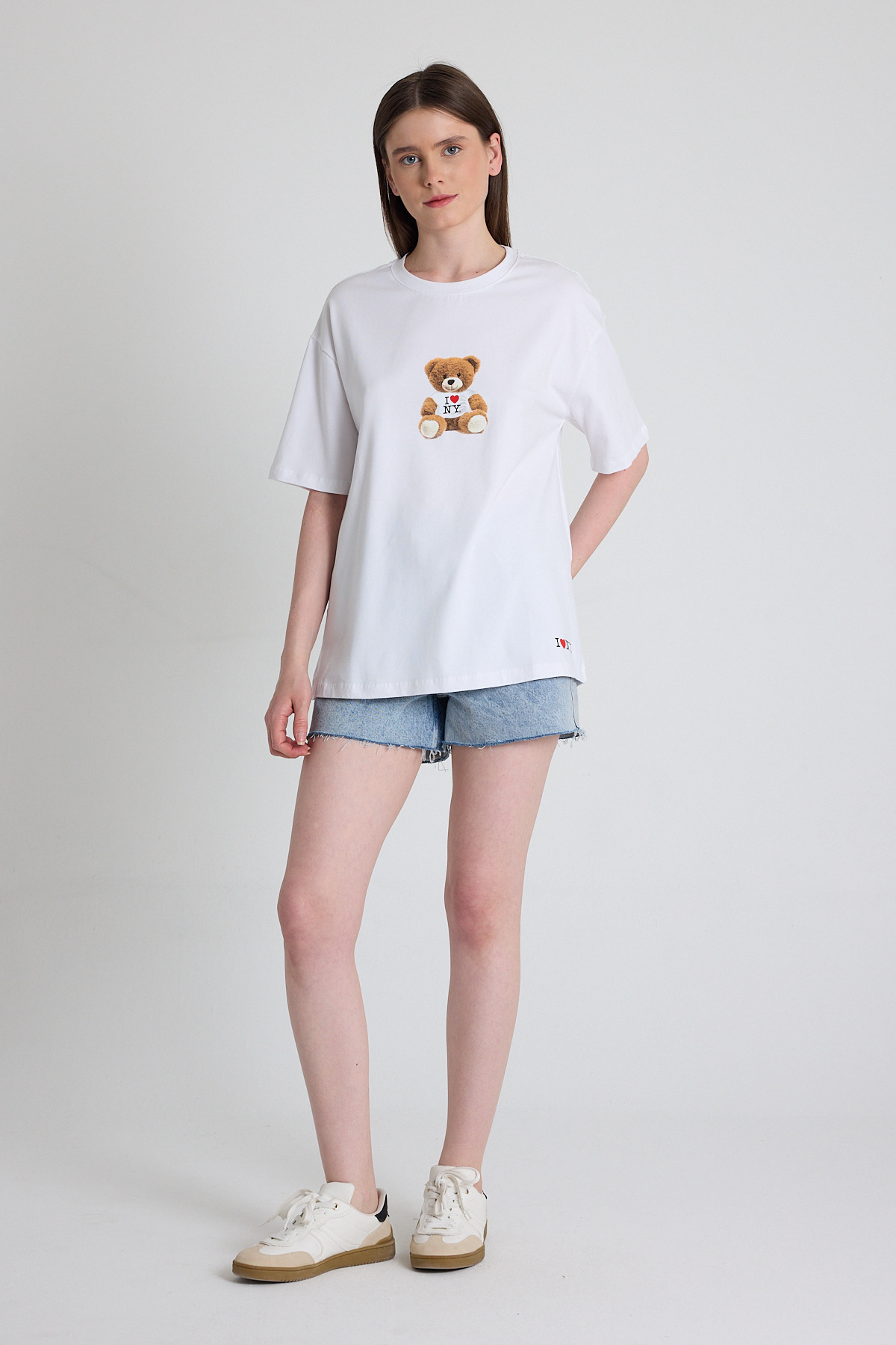 Beyaz Ayı Baskılı Oversize Tişört 6402 - 3