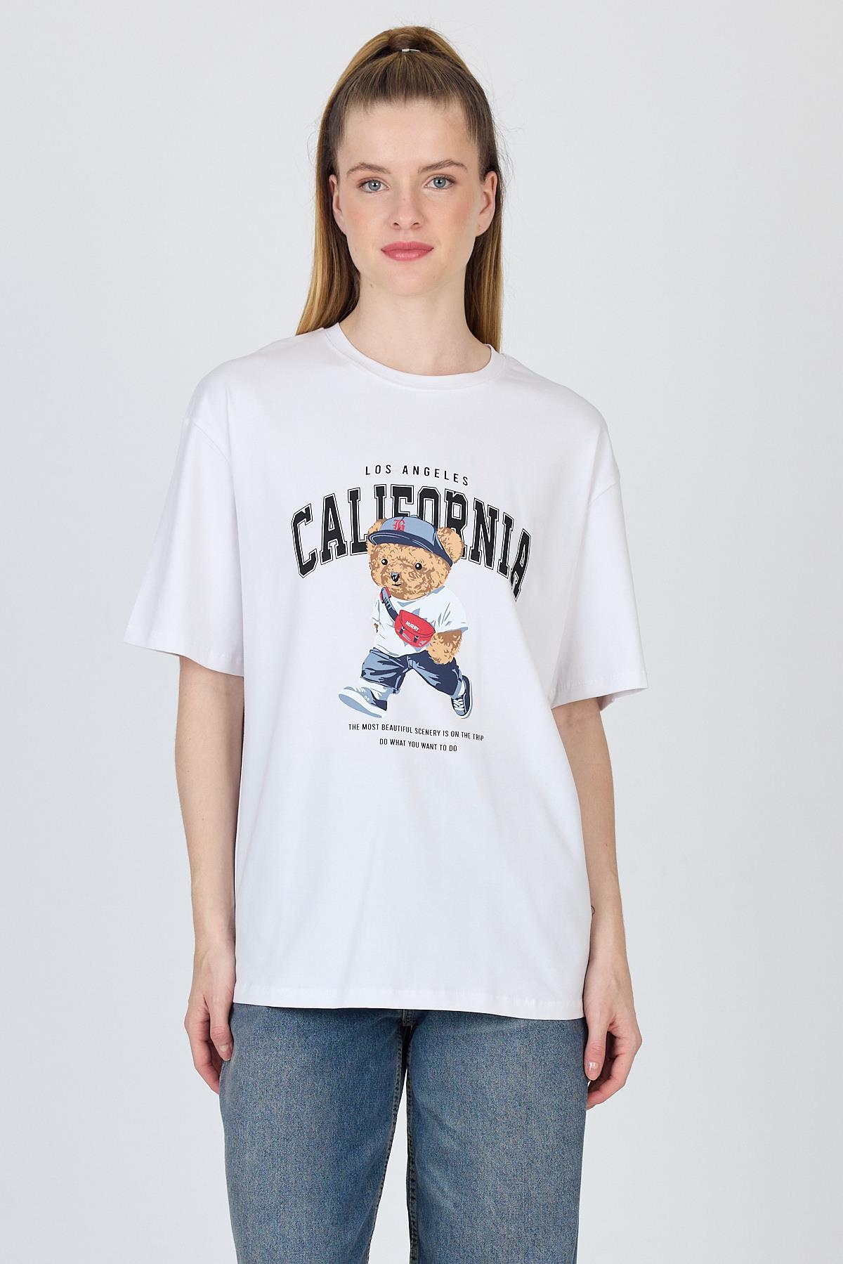 Beyaz Ayı Baskılı Oversize Tişört 6559 - RAYS