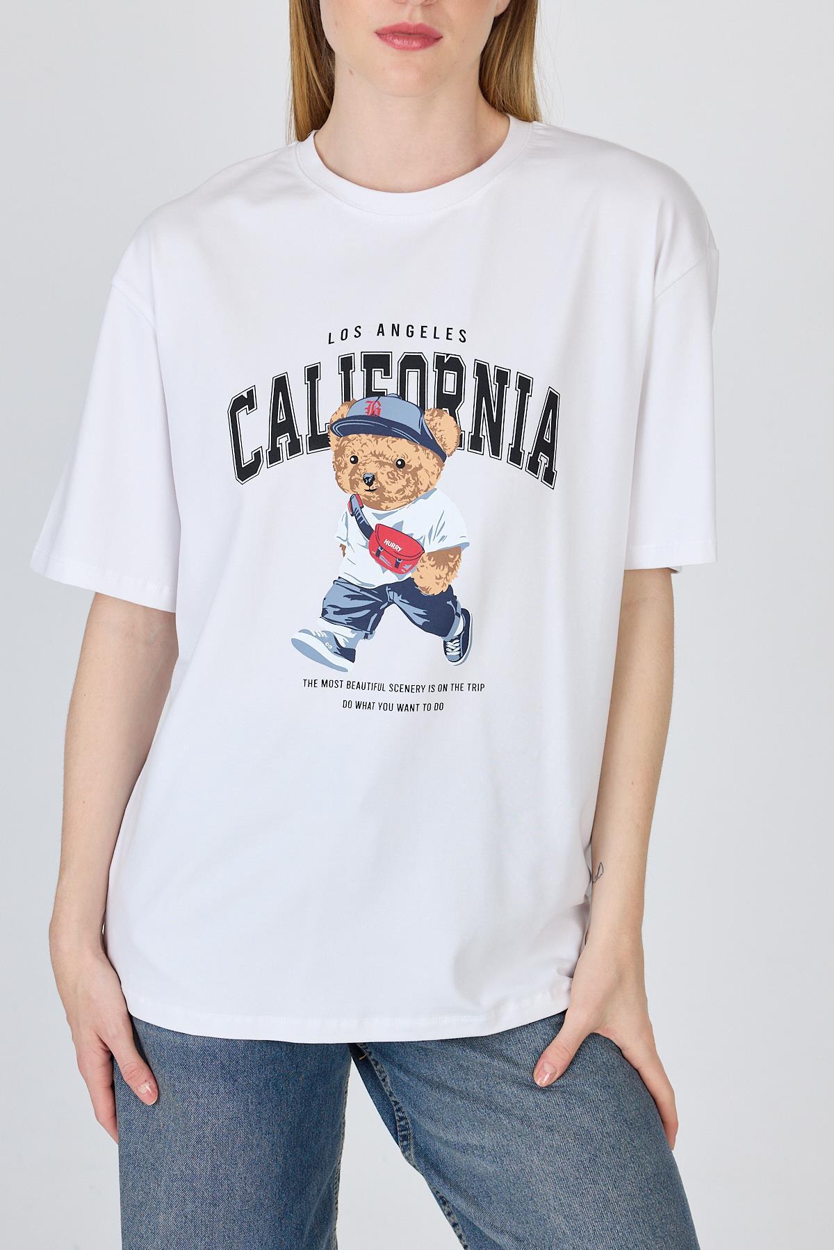 Beyaz Ayı Baskılı Oversize Tişört 6559 - RAYS