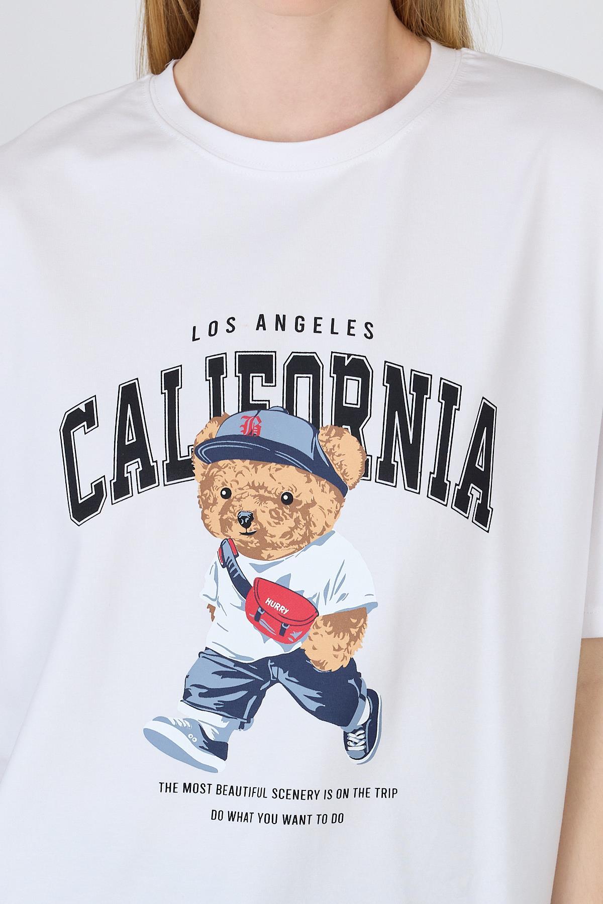 Beyaz Ayı Baskılı Oversize Tişört 6559 - RAYS