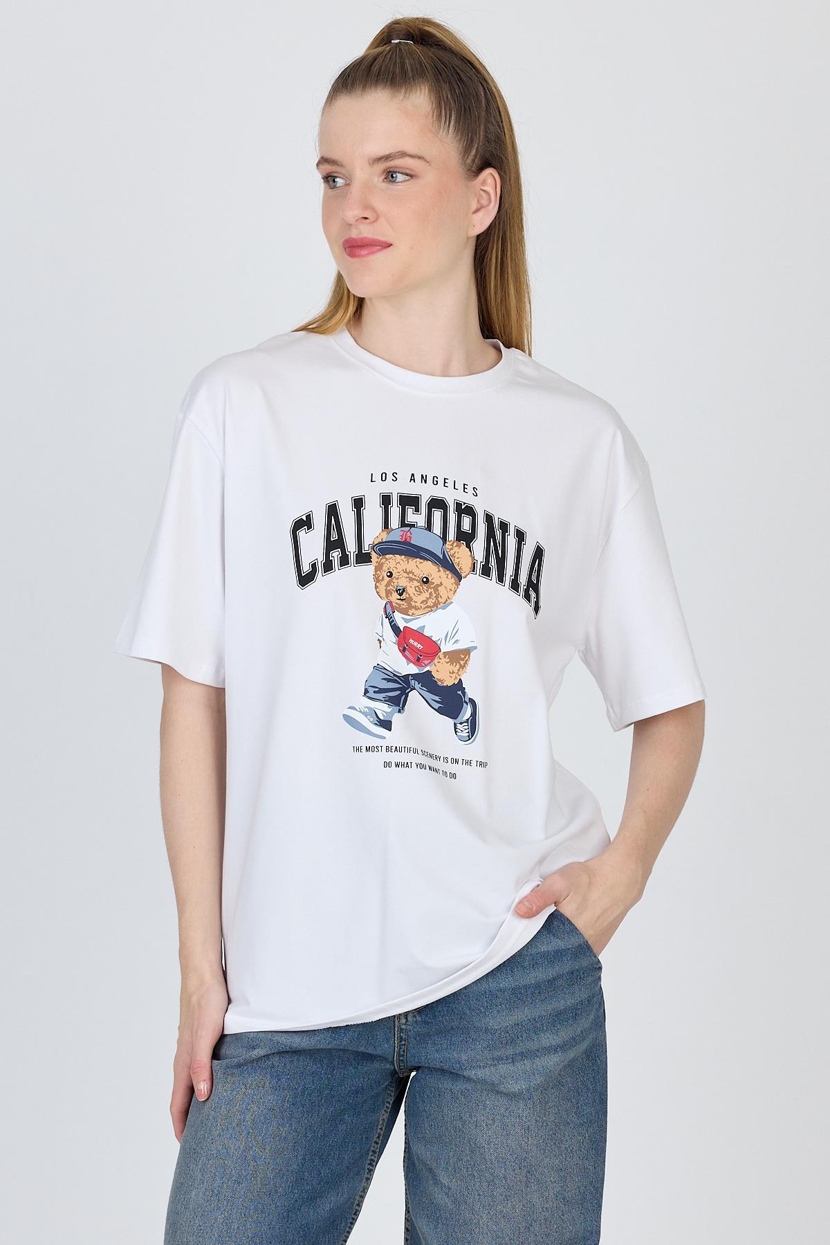 Beyaz Ayı Baskılı Oversize Tişört 6559 - 1