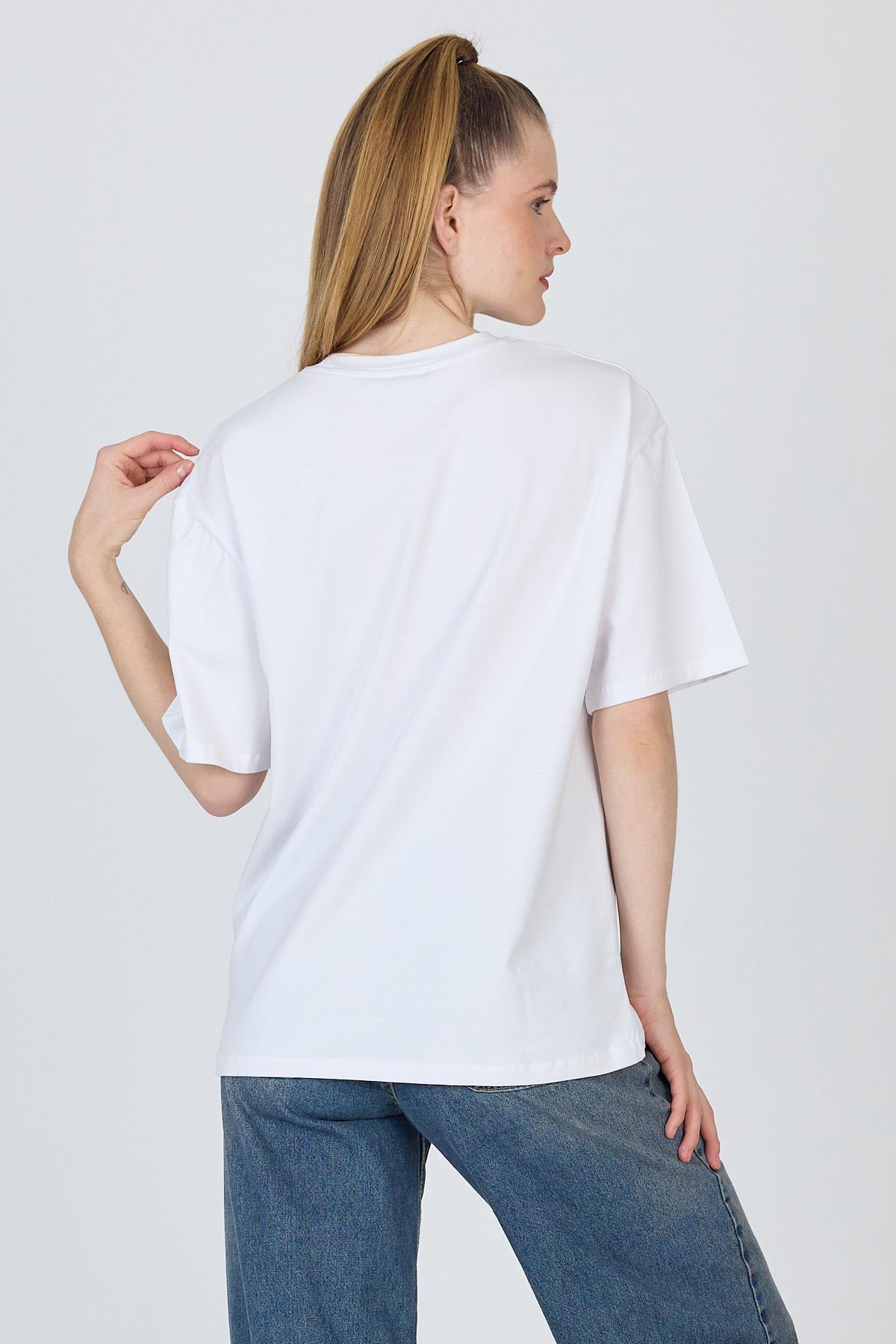 Beyaz Ayı Baskılı Oversize Tişört 6559 - 5