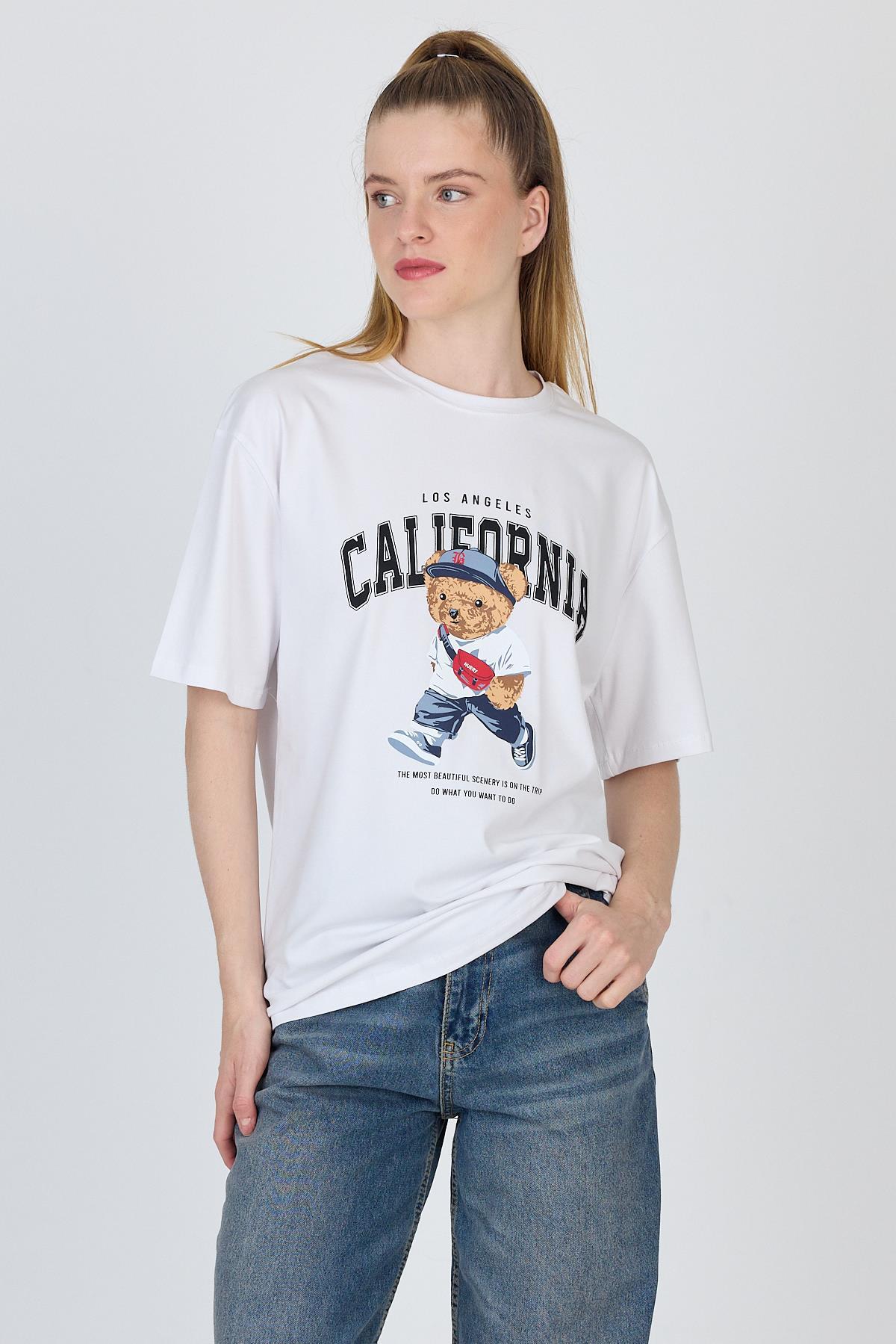 Beyaz Ayı Baskılı Oversize Tişört 6559 - 6