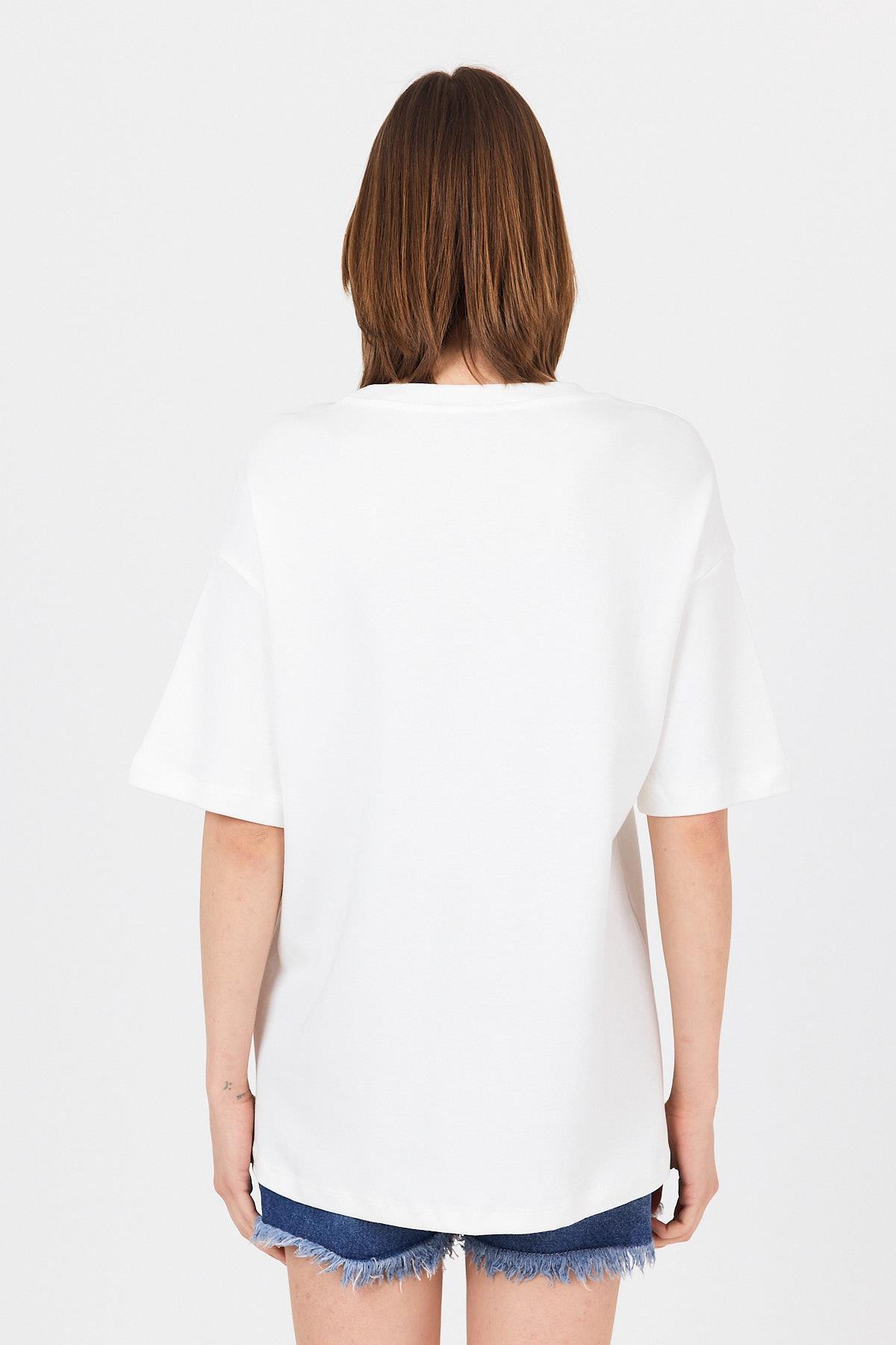 Beyaz Ayı Baskılı Yazılı Oversize Tişört 5632 - 5