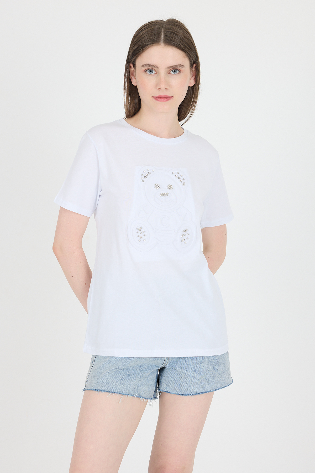 Beyaz Ayıcık Kabartmalı Tişört 25221 - 1