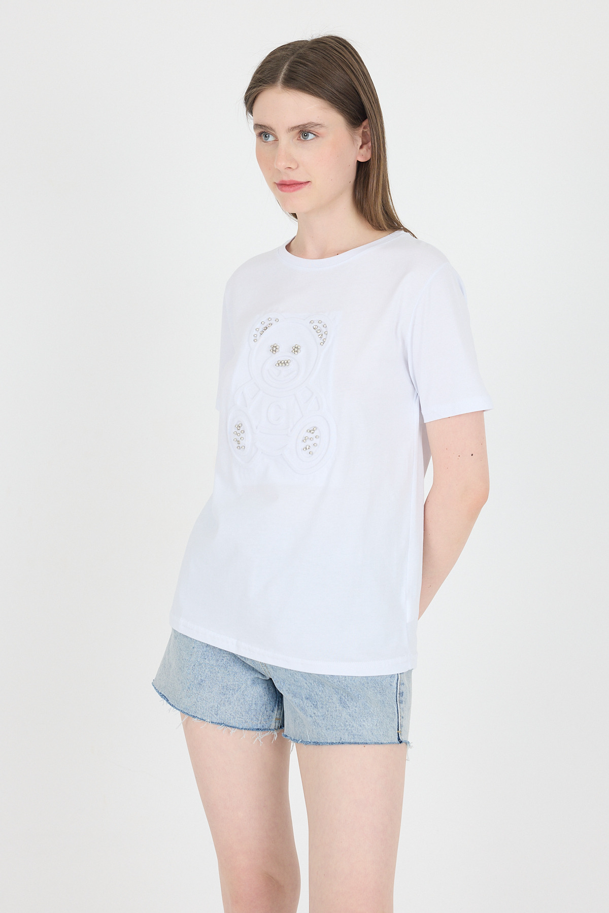 Beyaz Ayıcık Kabartmalı Tişört 25221 - 6