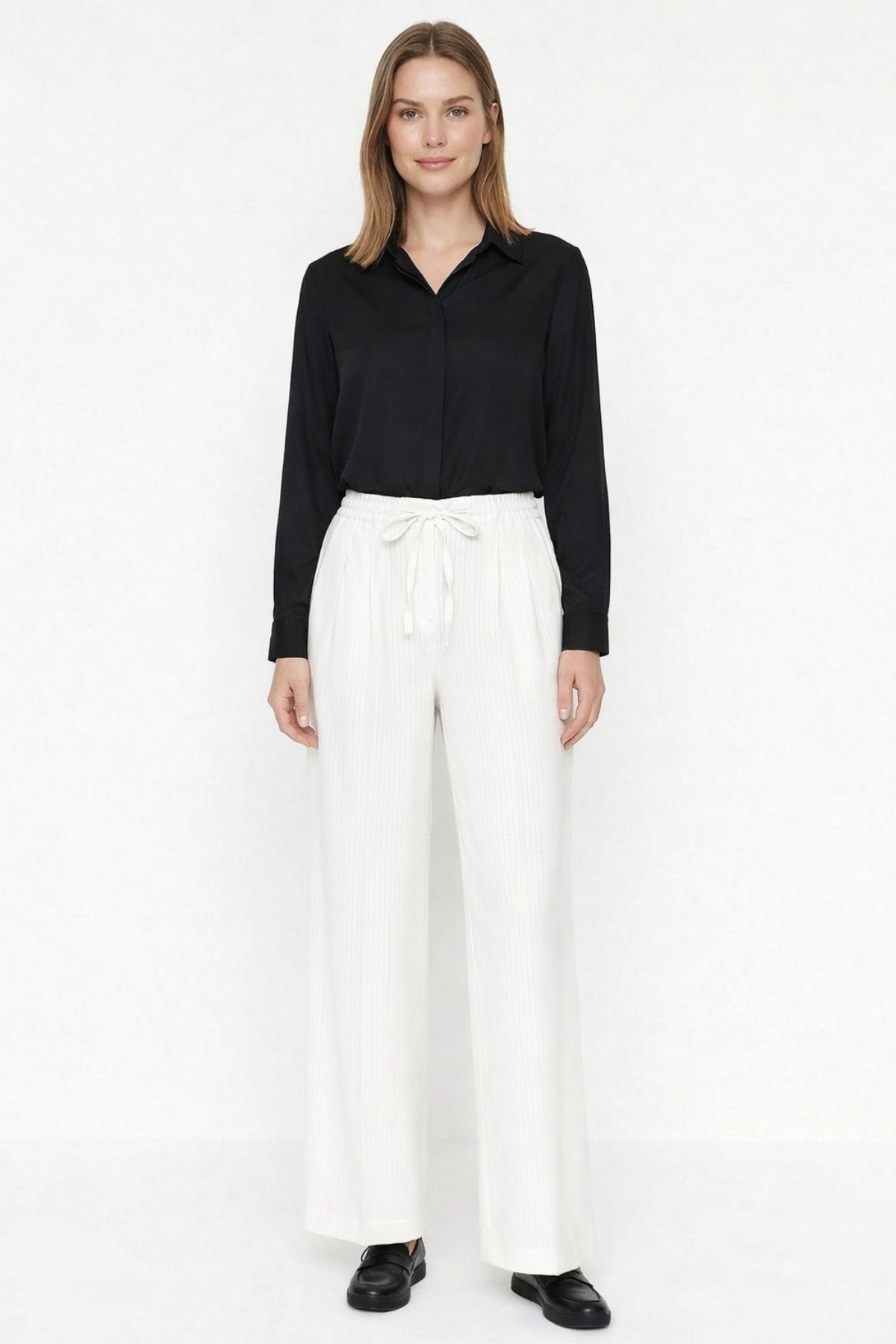 Beyaz Bağlamalı Palazzo Pantolon 3884 - 1