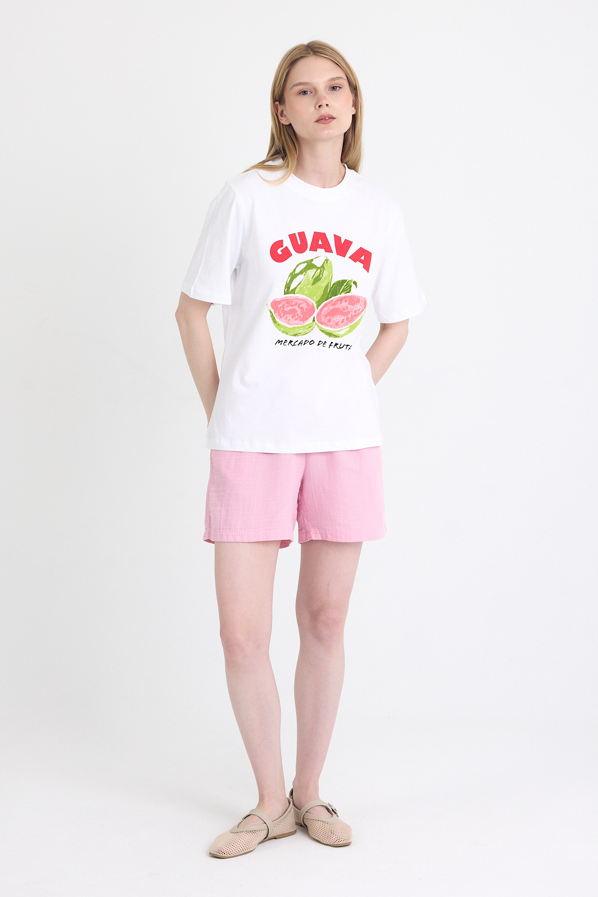 Beyaz Baskılı Oversize Tişört 6938 - RAYS