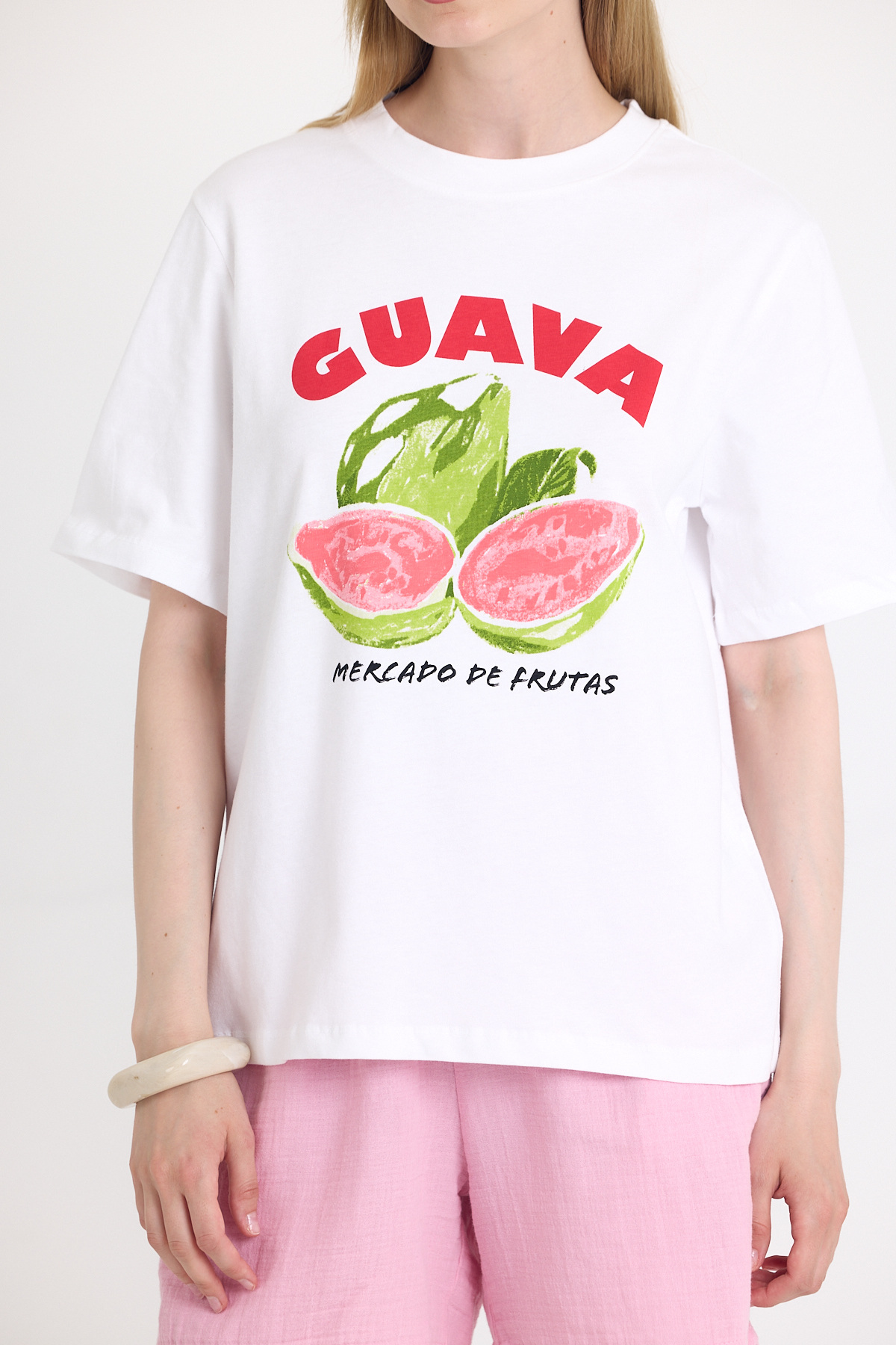 Beyaz Baskılı Oversize Tişört 6938 - 4