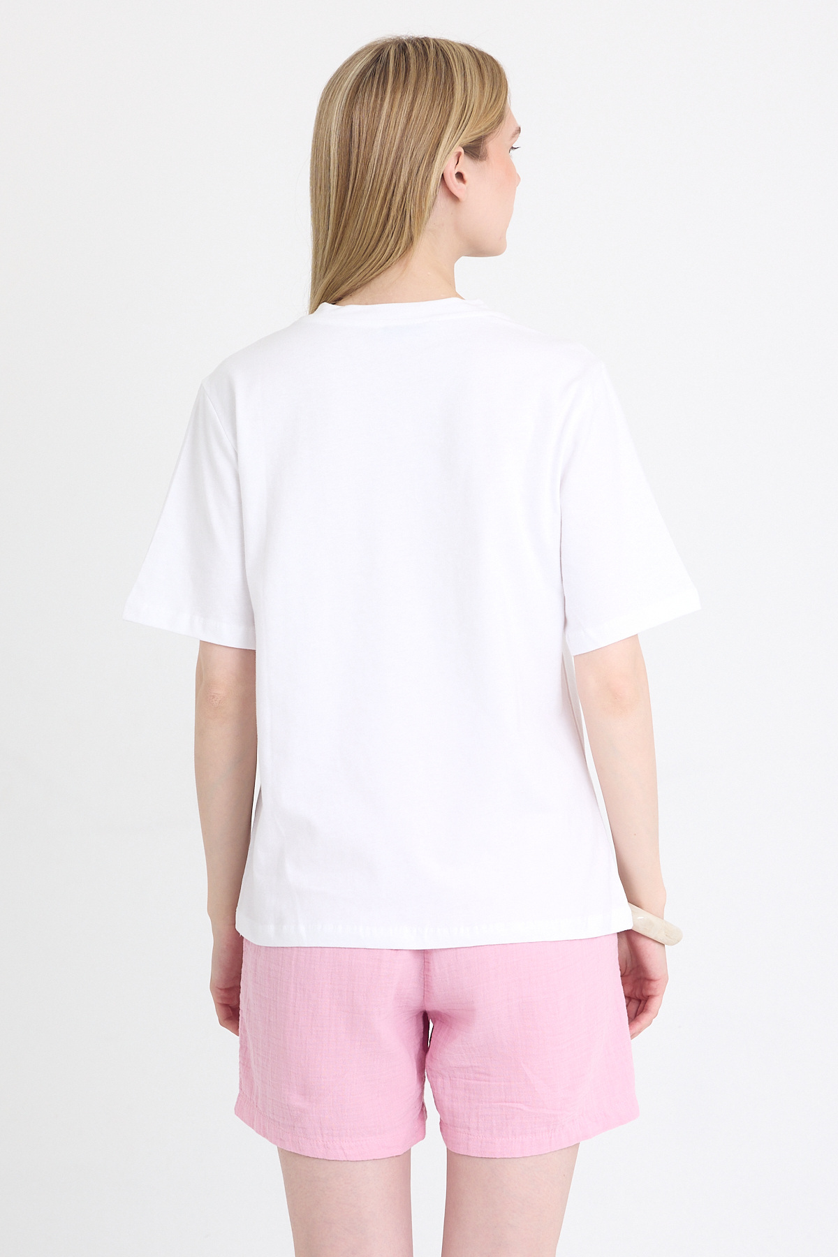 Beyaz Baskılı Oversize Tişört 6938 - 5