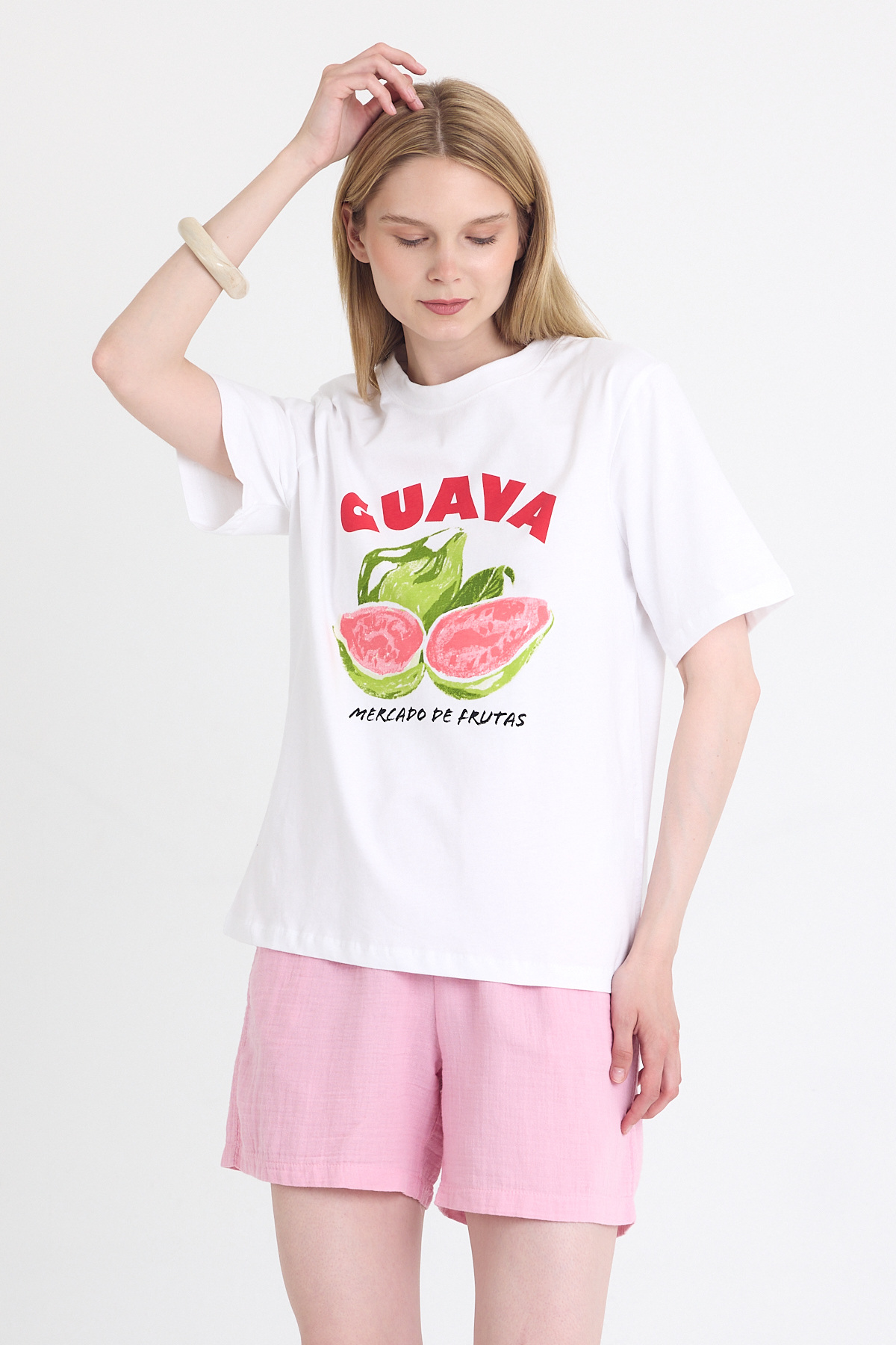 Beyaz Baskılı Oversize Tişört 6938 - 6