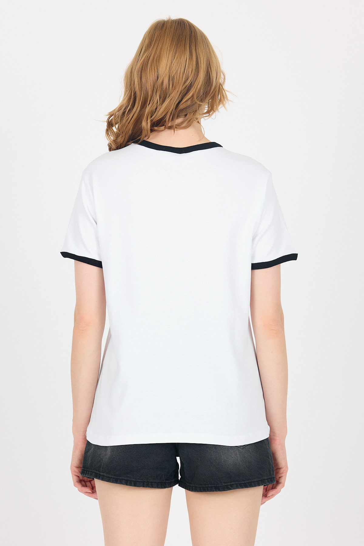 Beyaz Baskılı Relaxed Fit Ribana Detaylı Tişört 5652 - 5