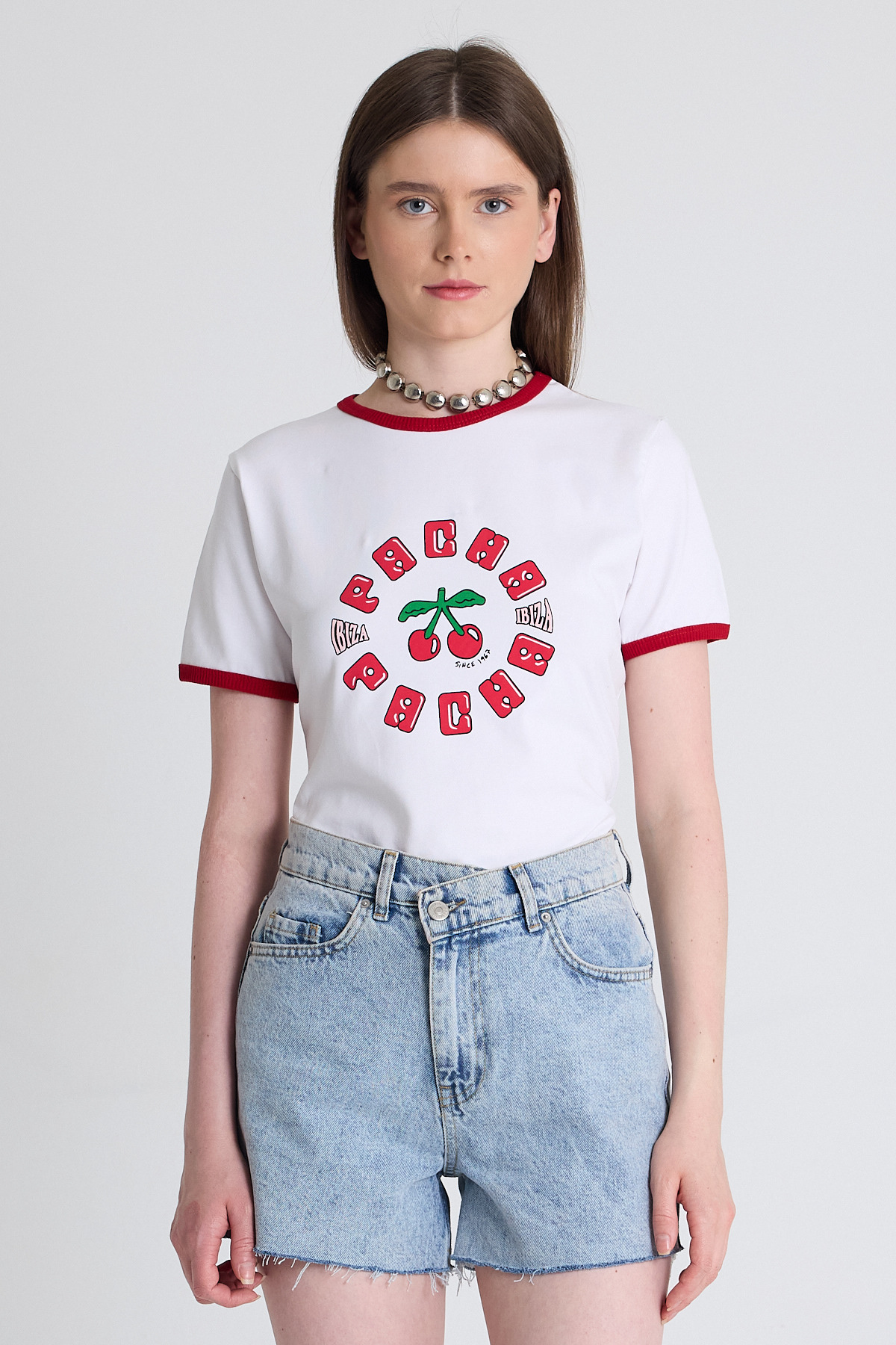 Beyaz Baskılı Relaxed Fit Tişört 6706 - 1