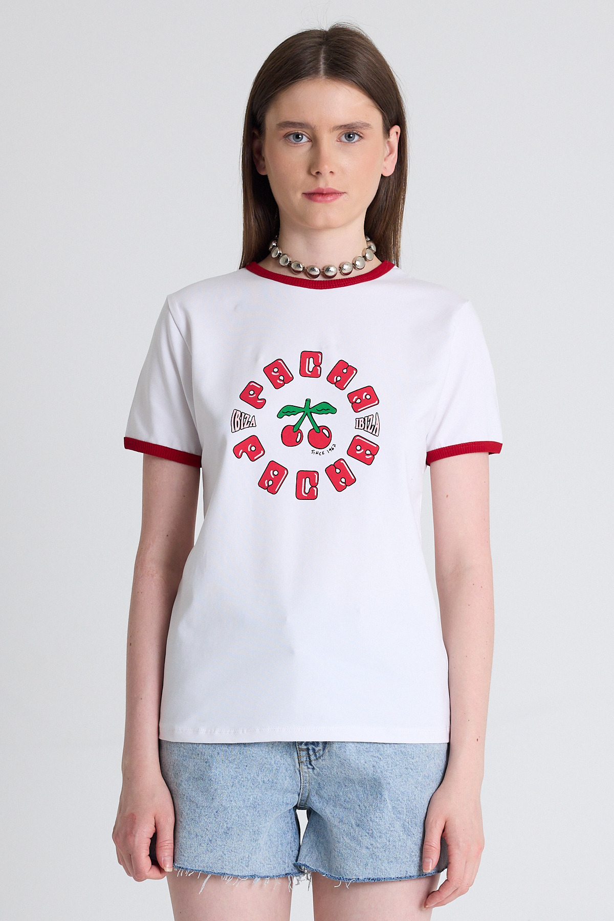 Beyaz Baskılı Relaxed Fit Tişört 6706 - 2