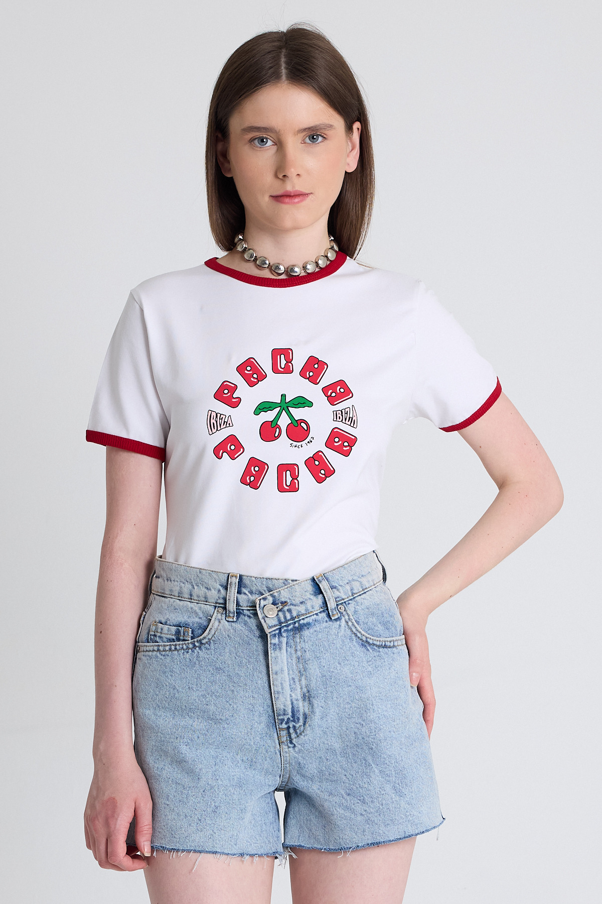 Beyaz Baskılı Relaxed Fit Tişört 6706 - 3