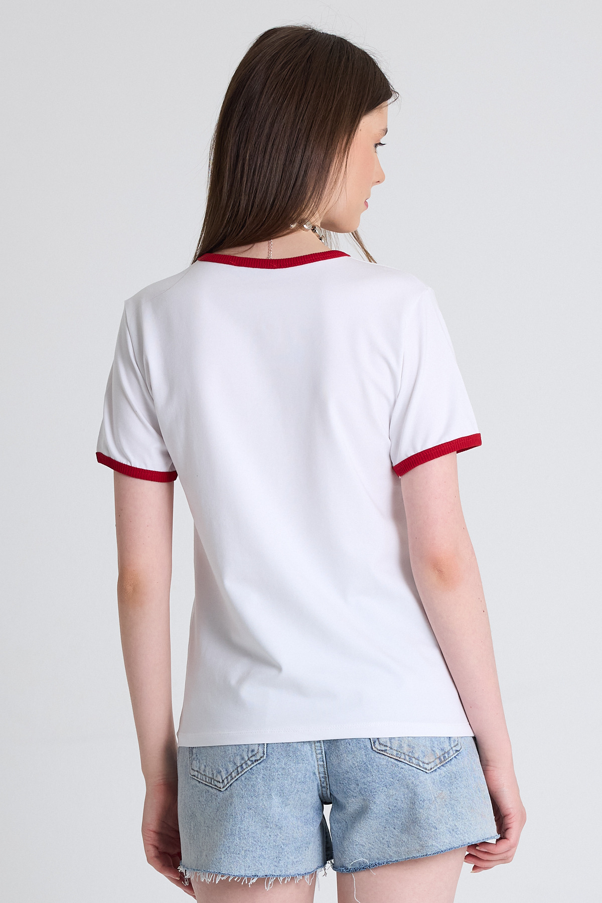 Beyaz Baskılı Relaxed Fit Tişört 6706 - 5