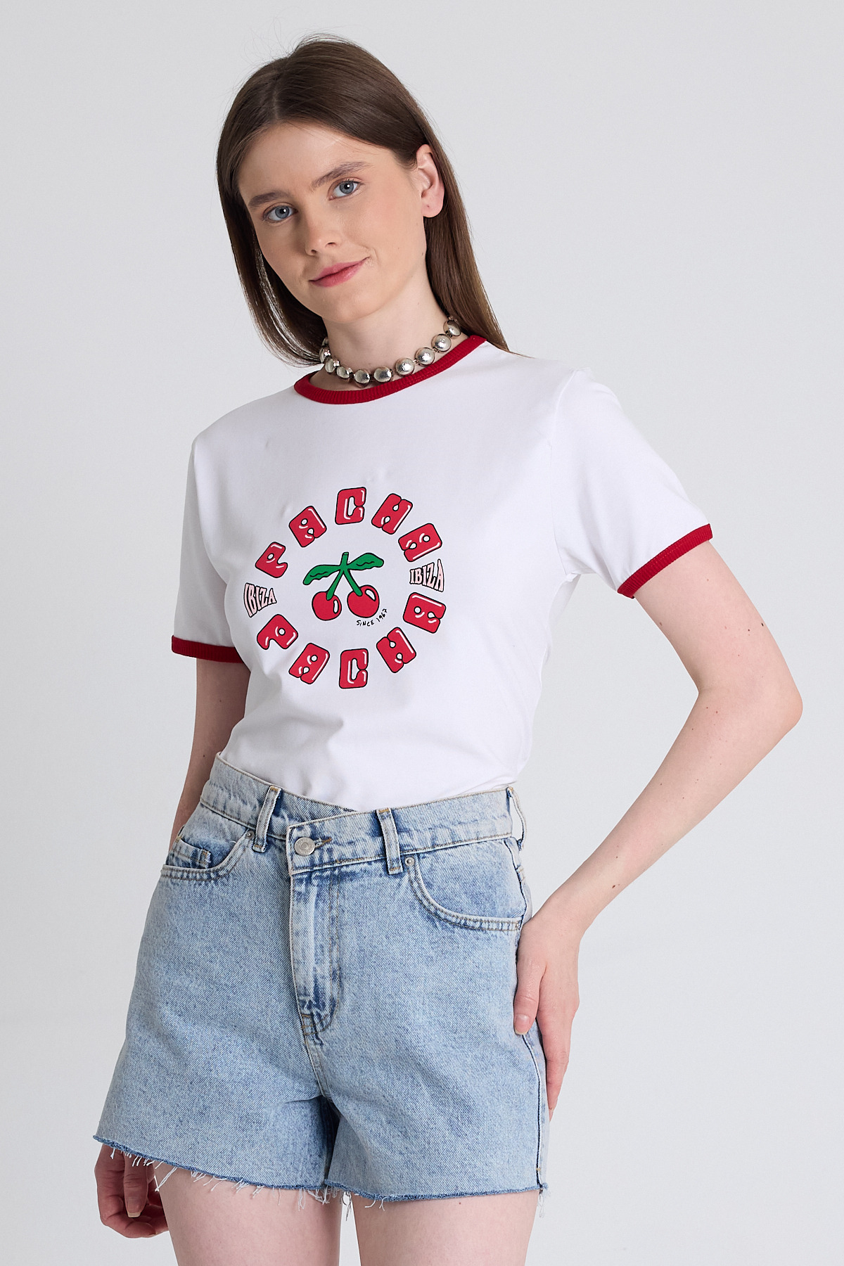 Beyaz Baskılı Relaxed Fit Tişört 6706 - 6