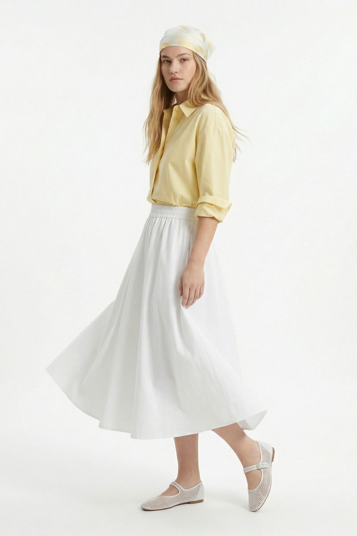 Beyaz Bel Lastik Cep Detay Etek 8457A 