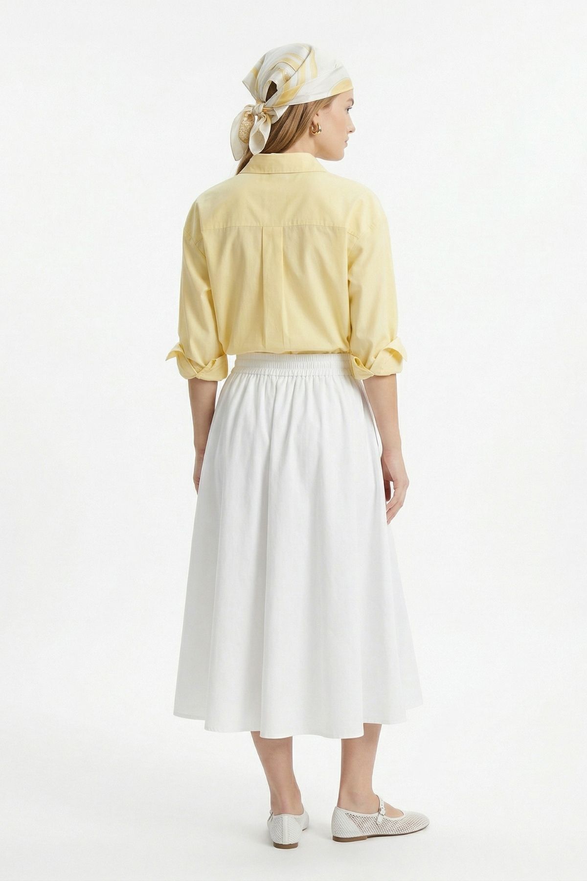 Beyaz Bel Lastik Cep Detay Etek 8457A - RAYS