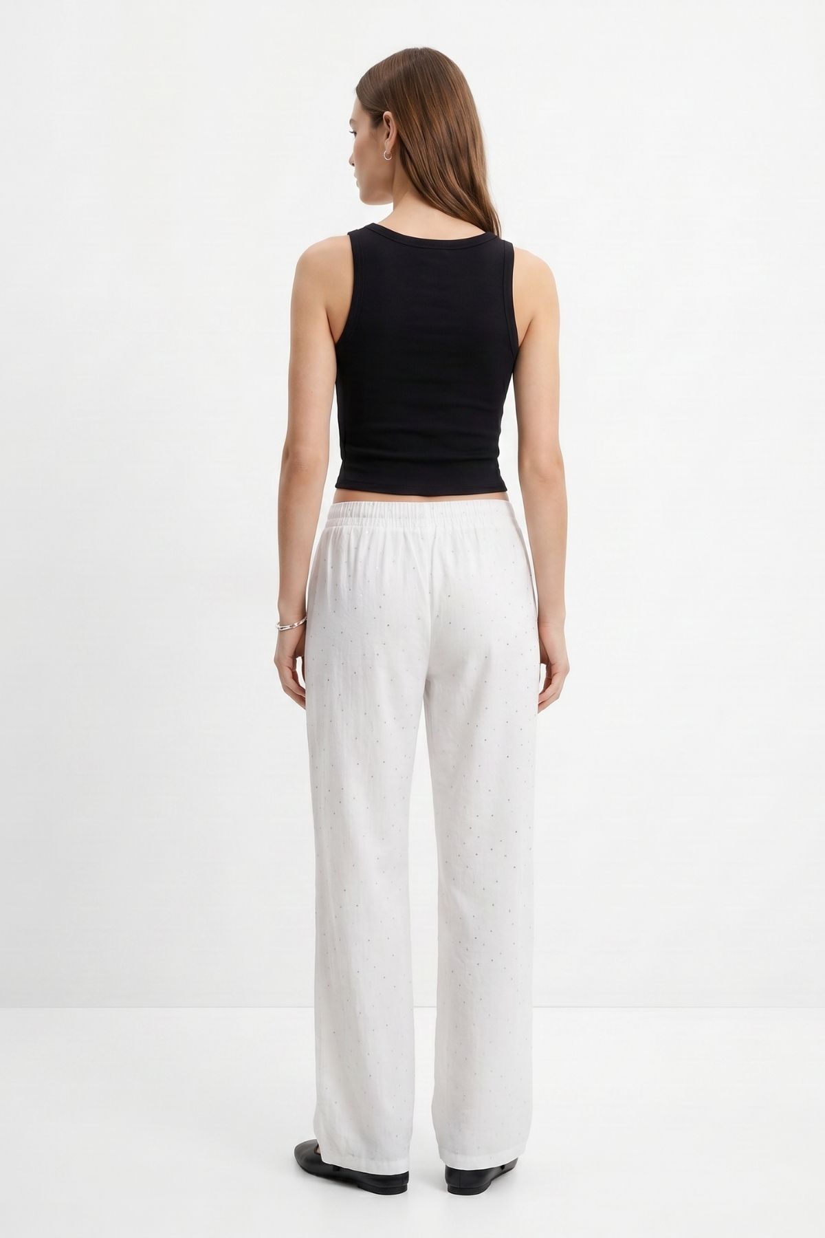 Beyaz Beli Lastikli Astarlı Pantolon 36640 - 3