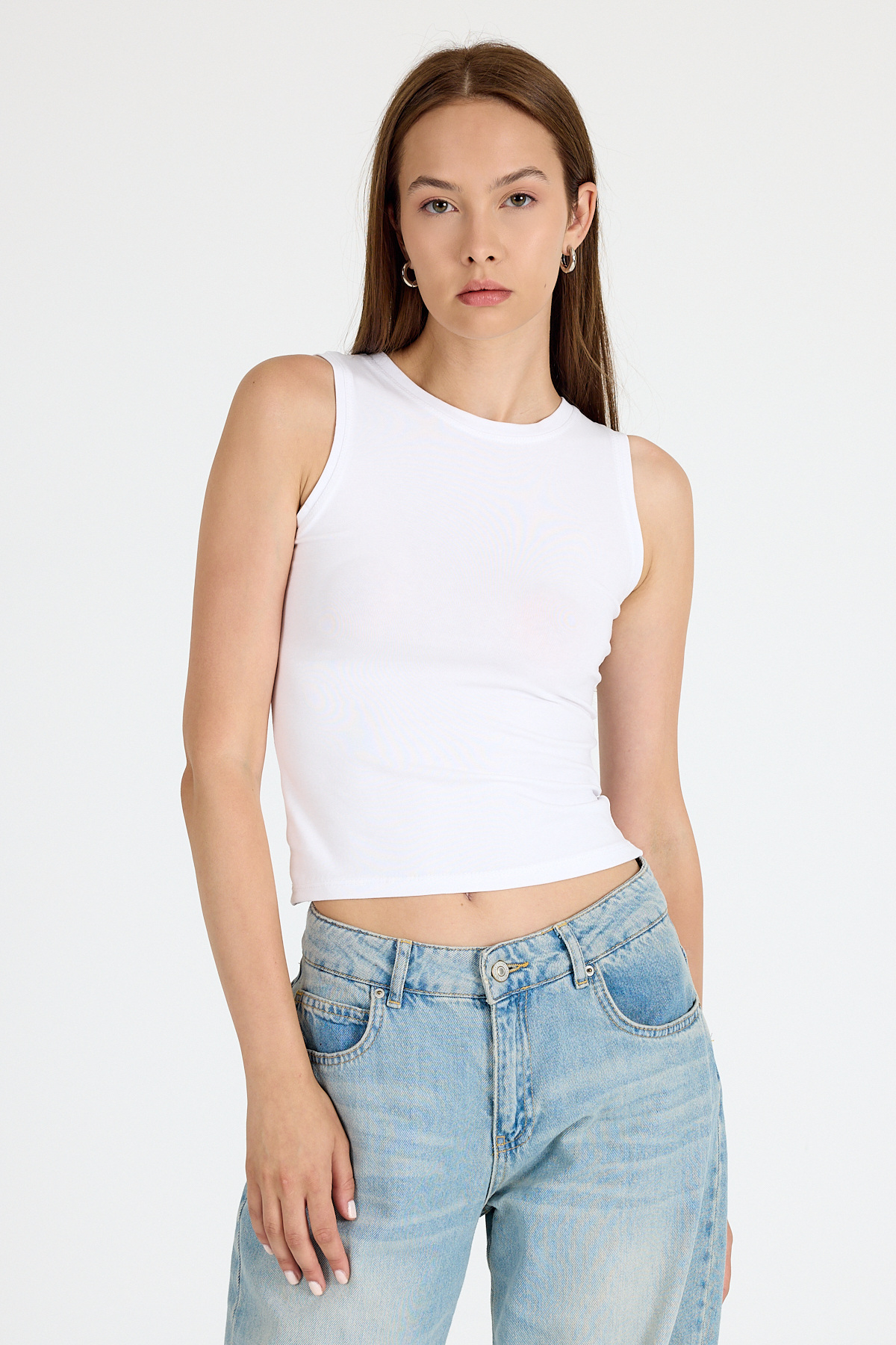 Beyaz Bisiklet Yaka Kolsuz Slim Fit Atlet 1663 - RAYS