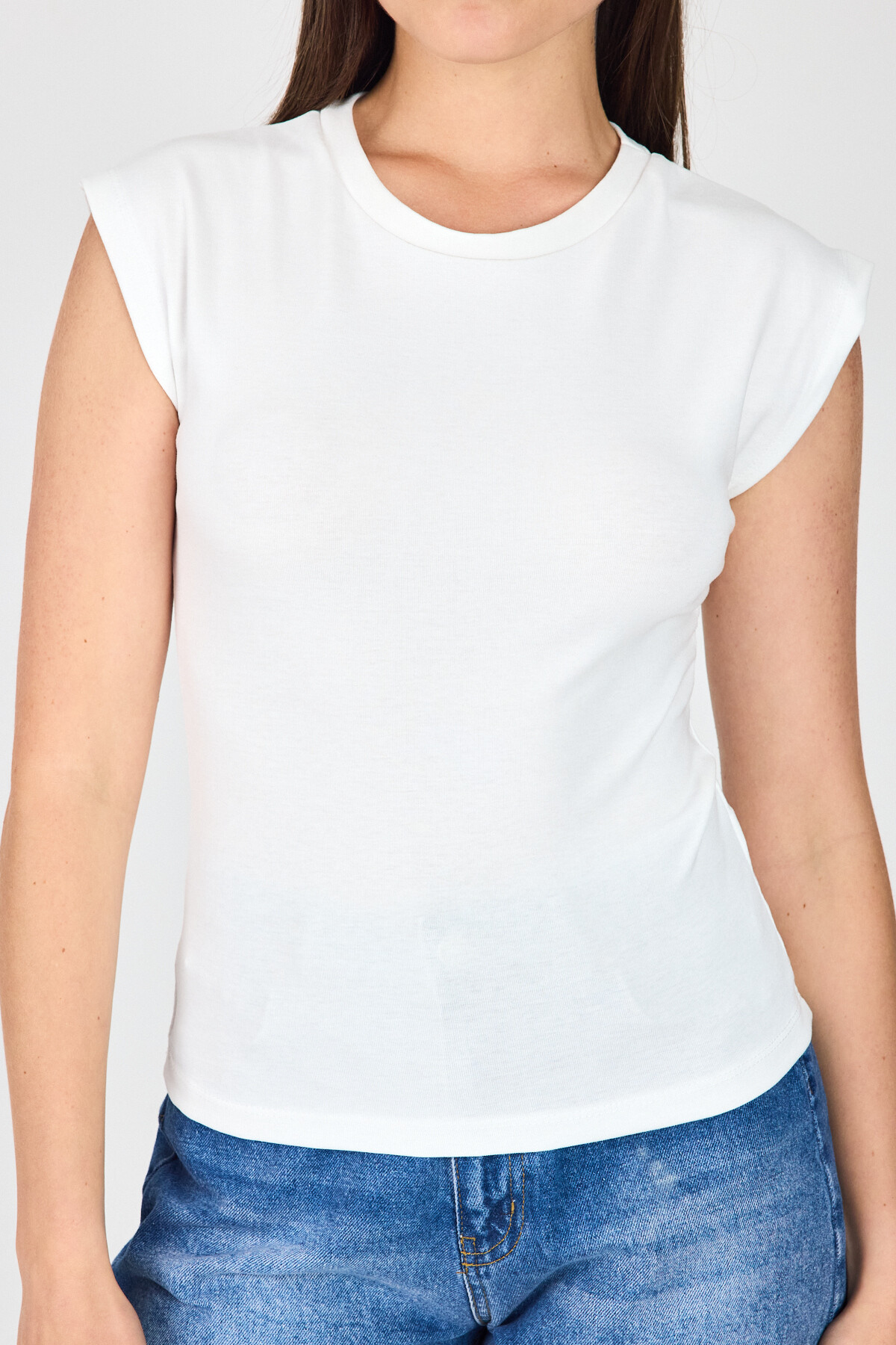 Beyaz Bisiklet Yaka Pamuklu Slim Fit Tişört 3050 - RAYS