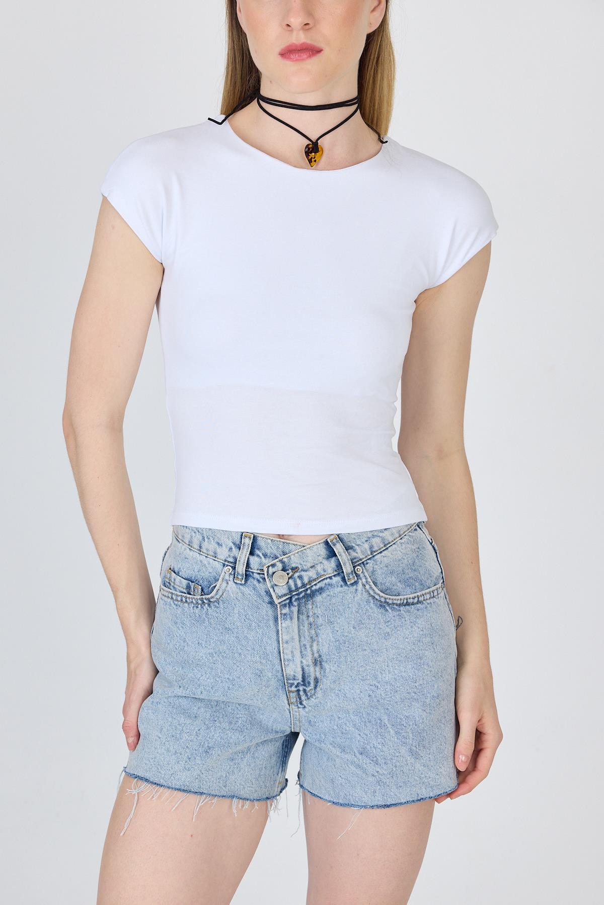 Beyaz Bisiklet Yaka Pamuklu Slim Fit Tişört 9190 - 4