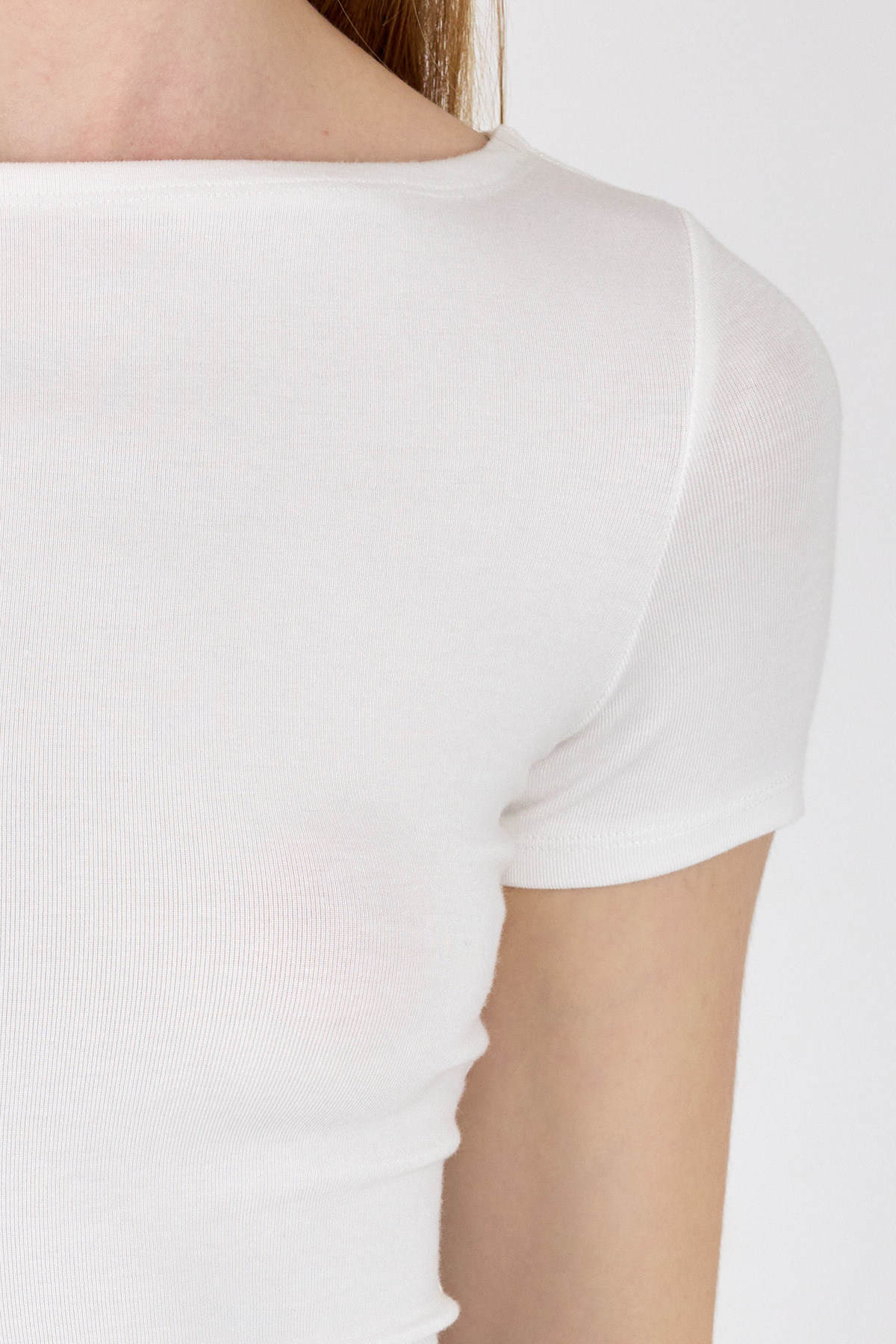 Beyaz Bisiklet Yaka Viskoz/Yumuşak Kumaş Tişört 1469 - RAYS