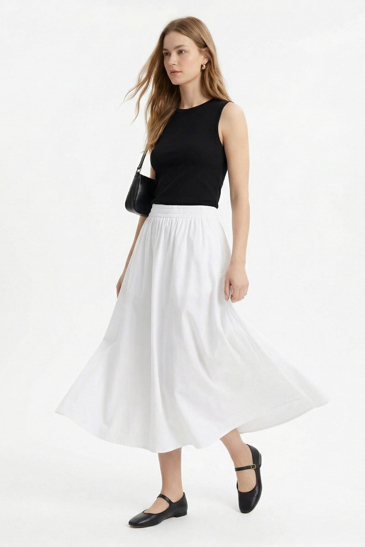 Beyaz Cep Detay Mevlana Etek 3950 - 1