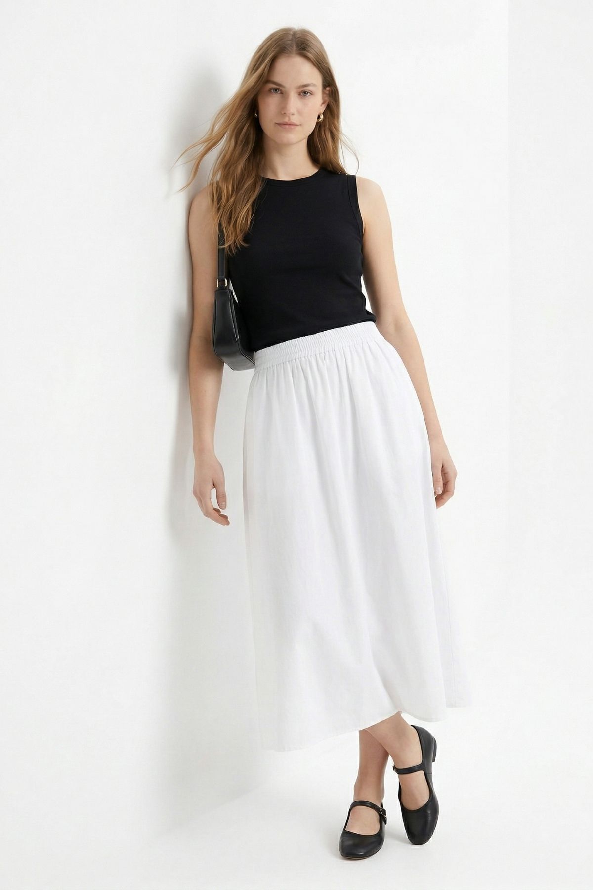 Beyaz Cep Detay Mevlana Etek 3950 - 3