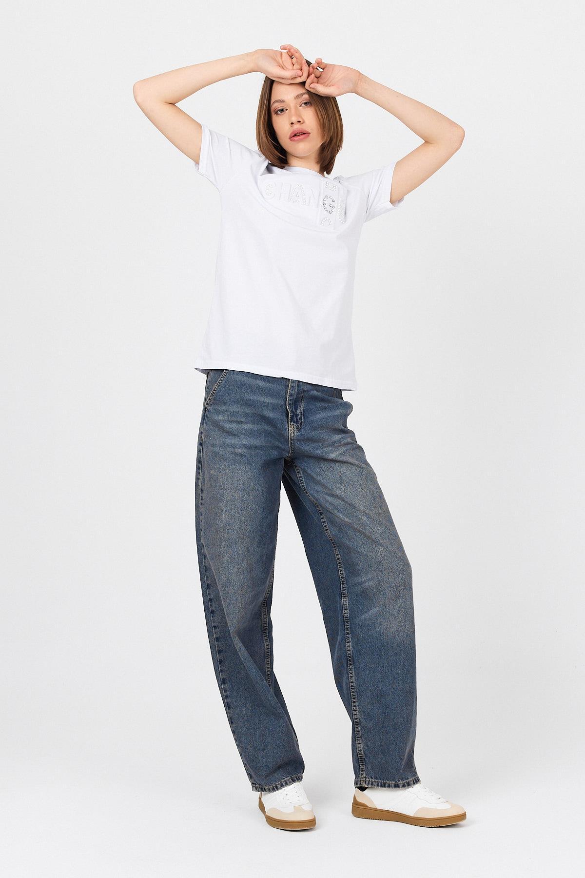 Beyaz Change Yazı Kabartmalı Tişört 25227 - 6