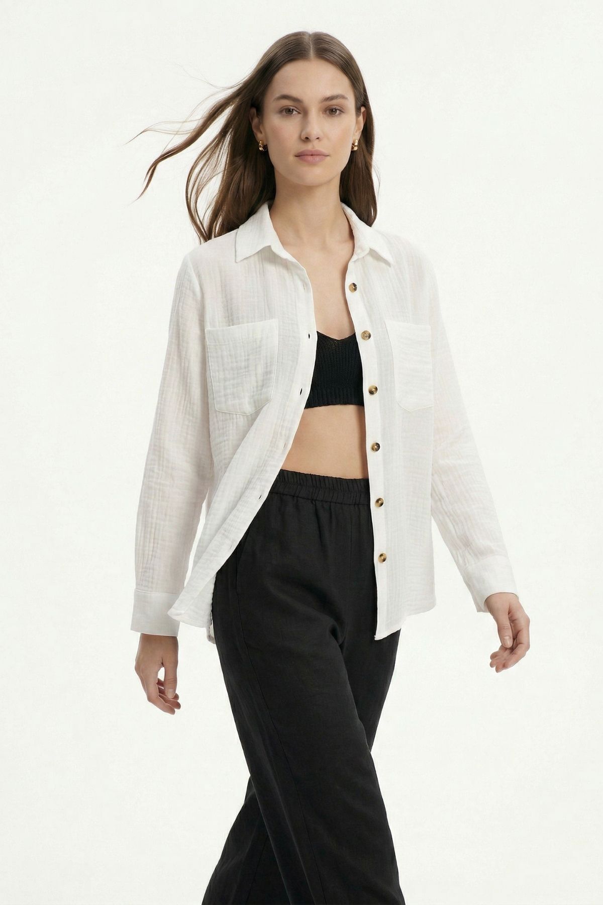 Beyaz Çift Cepli Uzun Kol Gömlek 4829A - RAYS