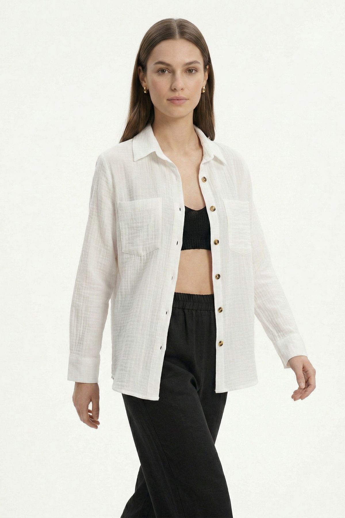 Beyaz Çift Cepli Uzun Kol Gömlek 4829A - RAYS