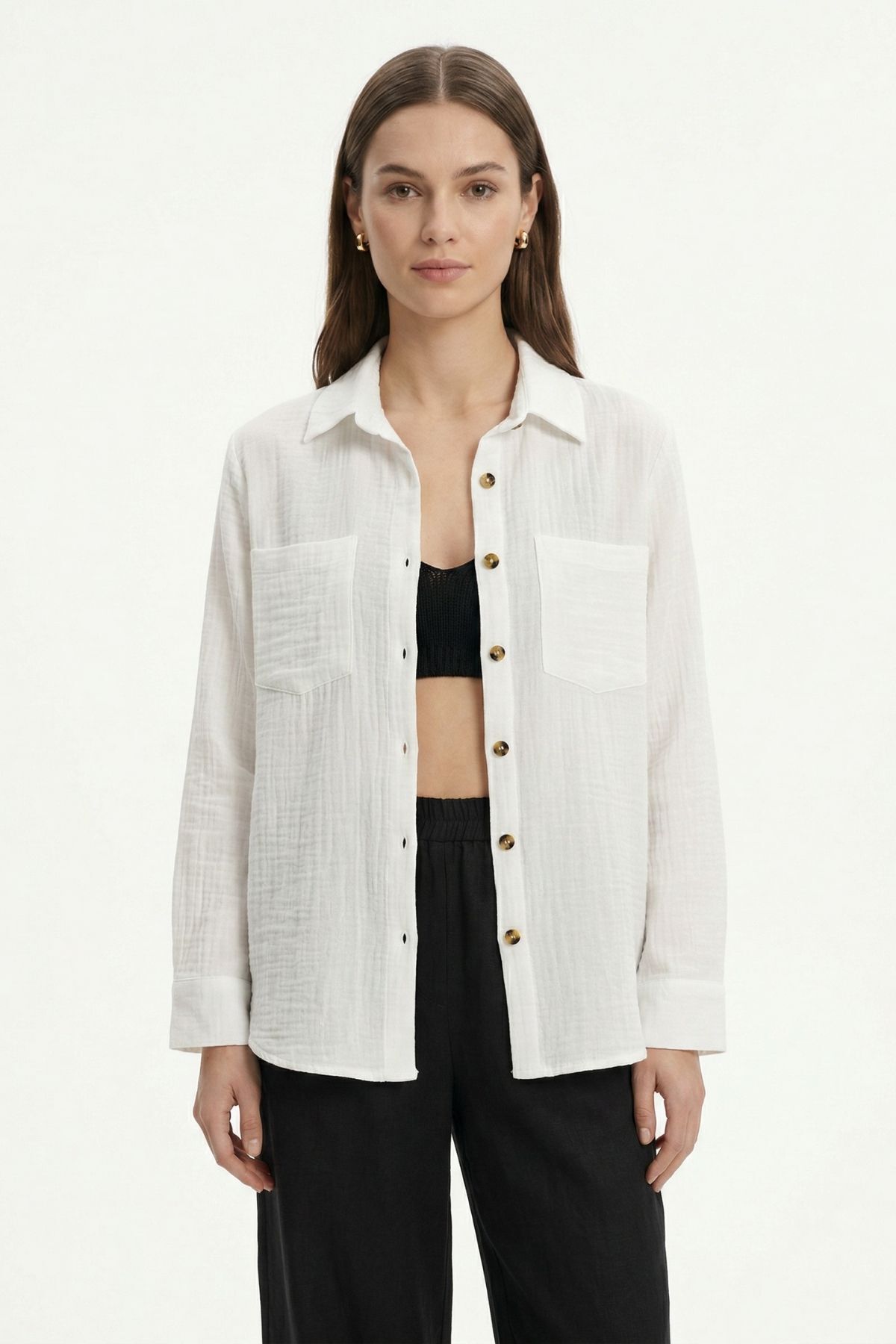 Beyaz Çift Cepli Uzun Kol Gömlek 4829A - RAYS