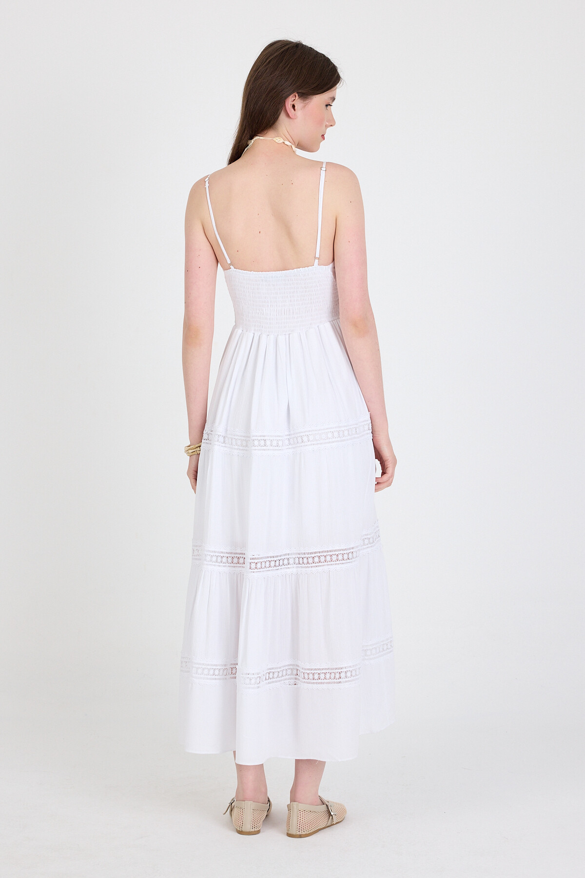 Beyaz Dantel Detaylı Askılı Elbise 251699 - 4