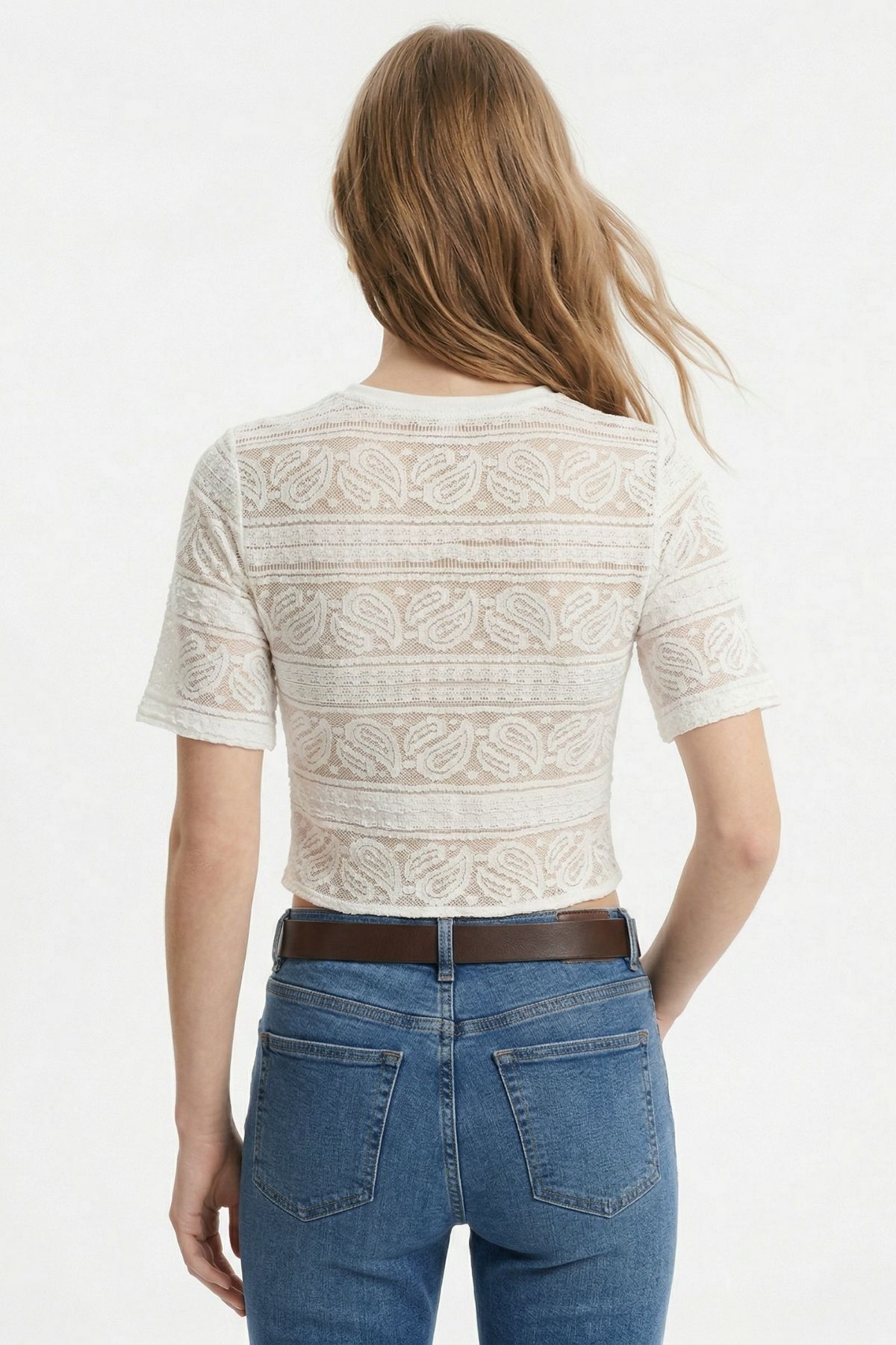 Beyaz Dantel Transparan Bluz 2303 - 3