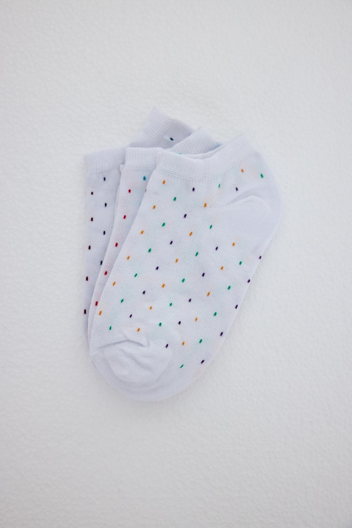 Beyaz Desenli 3'lü Örme Çorap 1211 - 2
