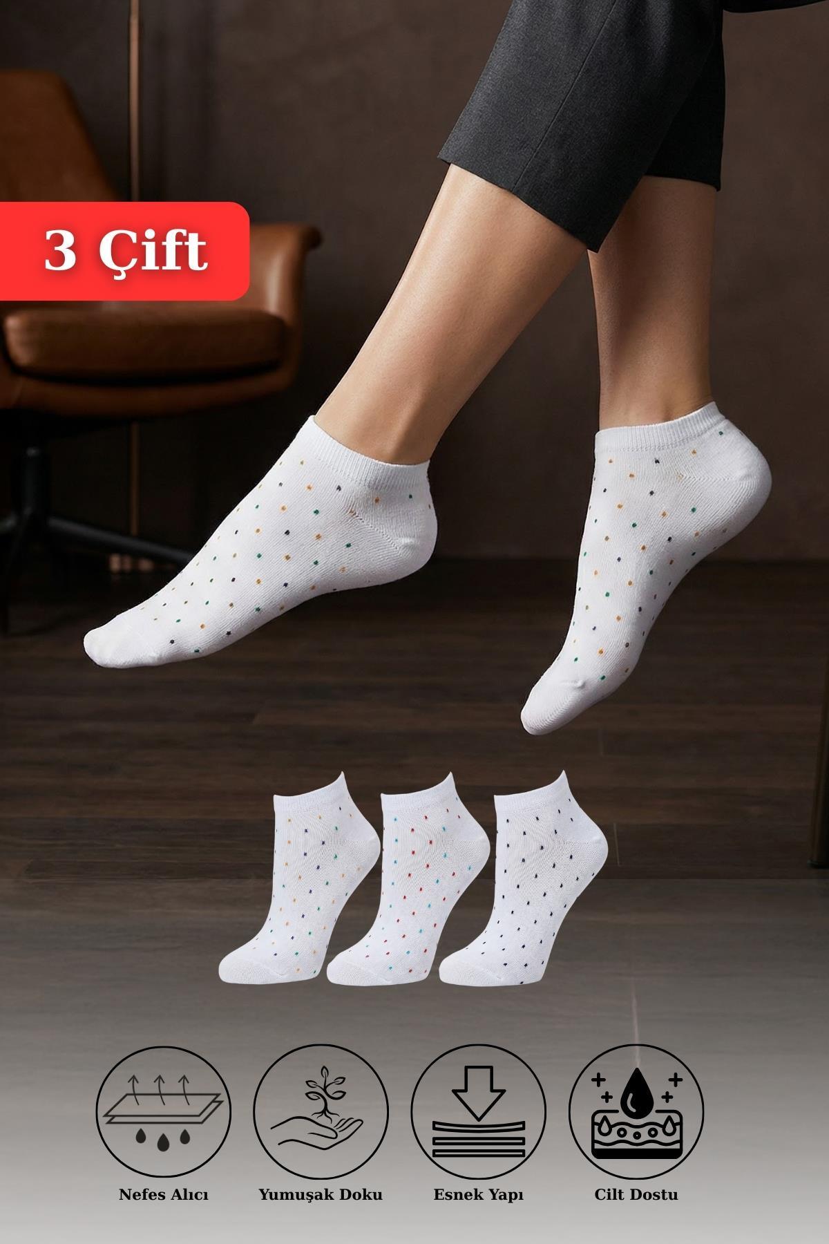 Beyaz Desenli 3'lü Örme Çorap 1211 - RAYS