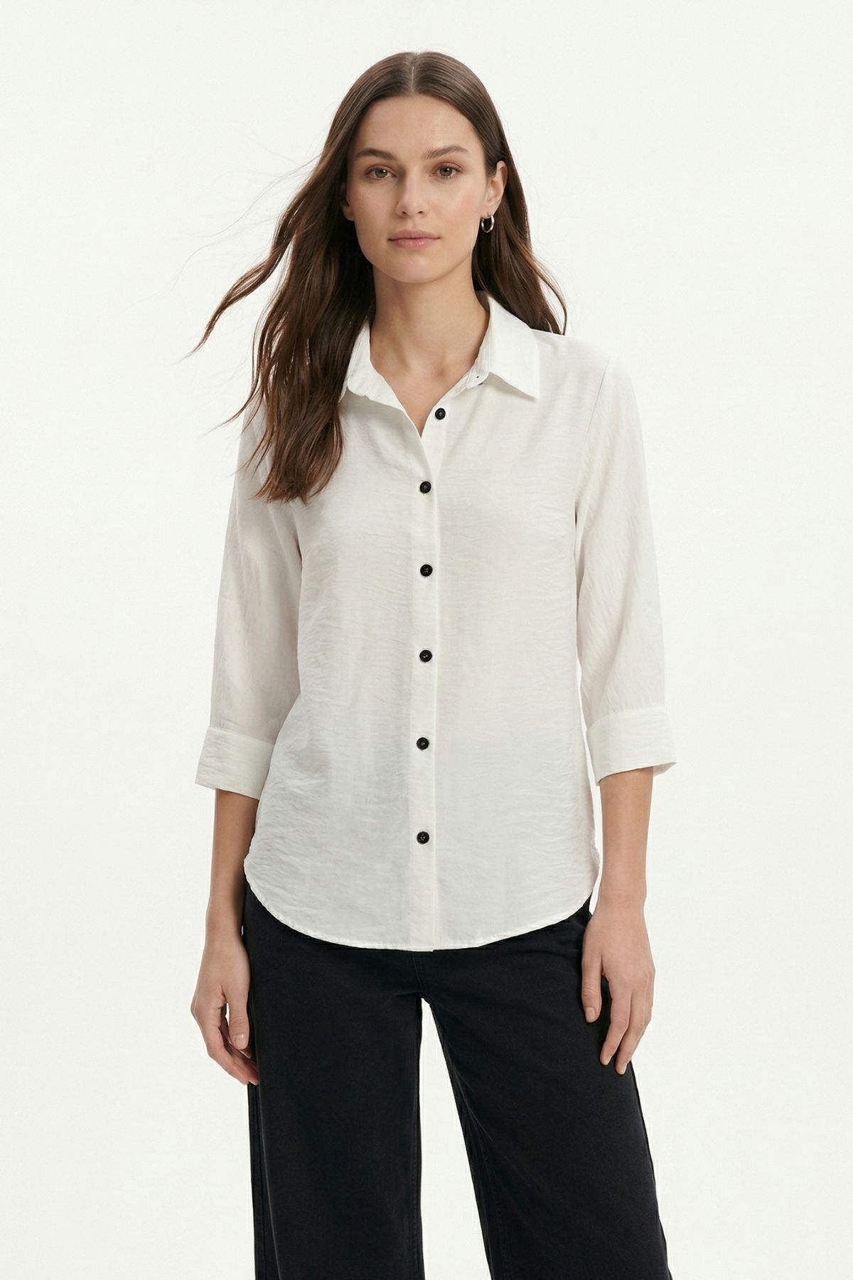 Beyaz Fakir Kol Oversize Gömlek 4143 - 2