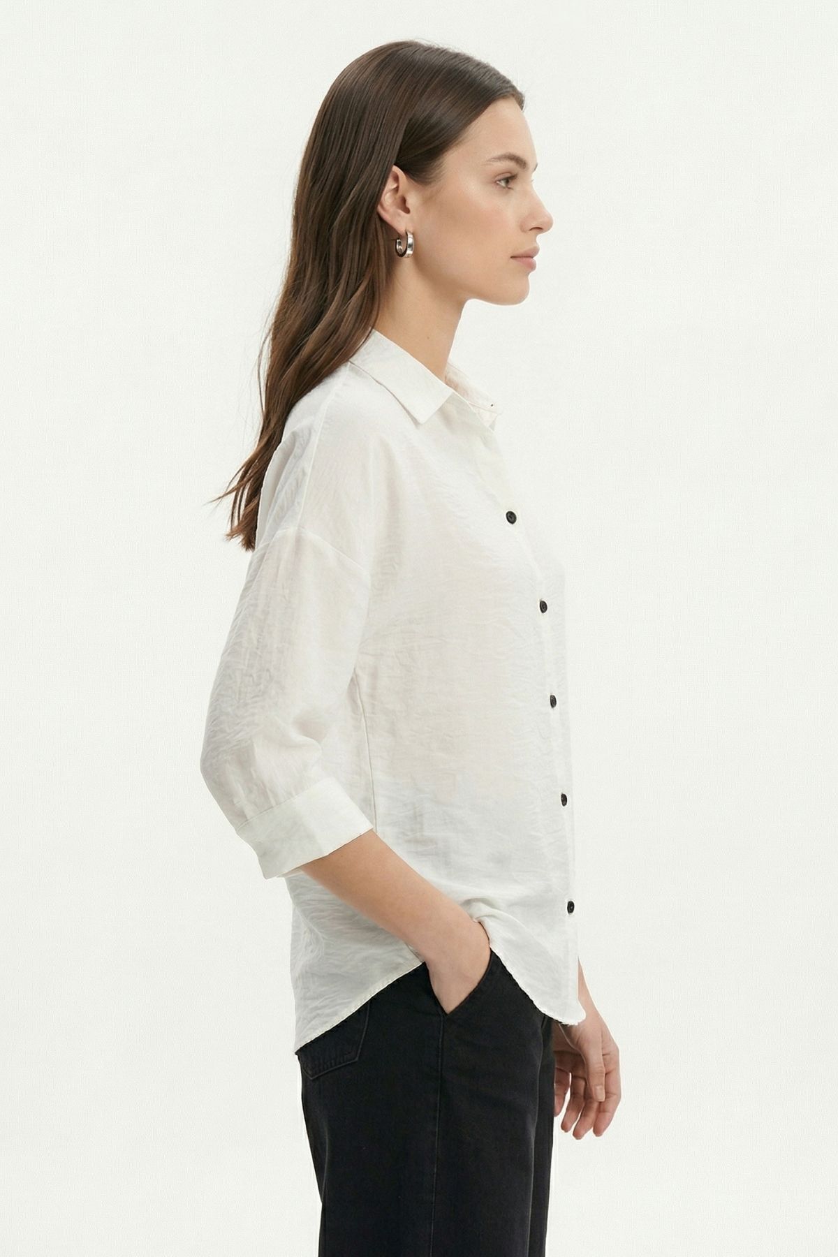 Beyaz Fakir Kol Oversize Gömlek 4143 - 3