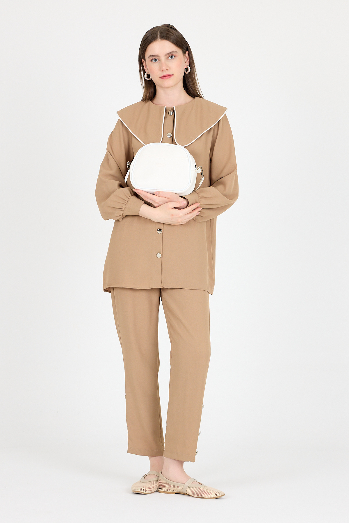 Beyaz Fermuarlı Çapraz Askılı Omuz Çantası 9213 - 3