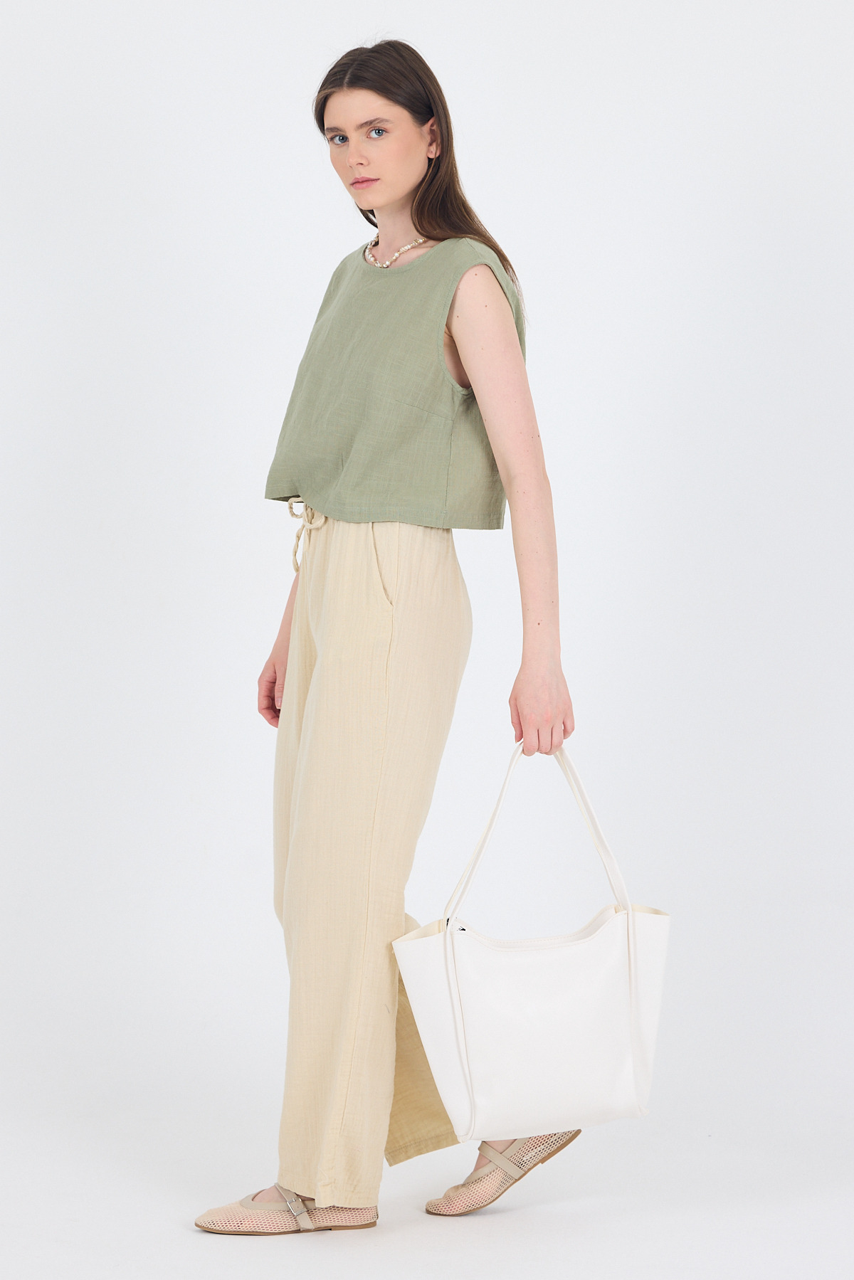 Beyaz Fermuarlı Omuz Çantası 9208 - 3